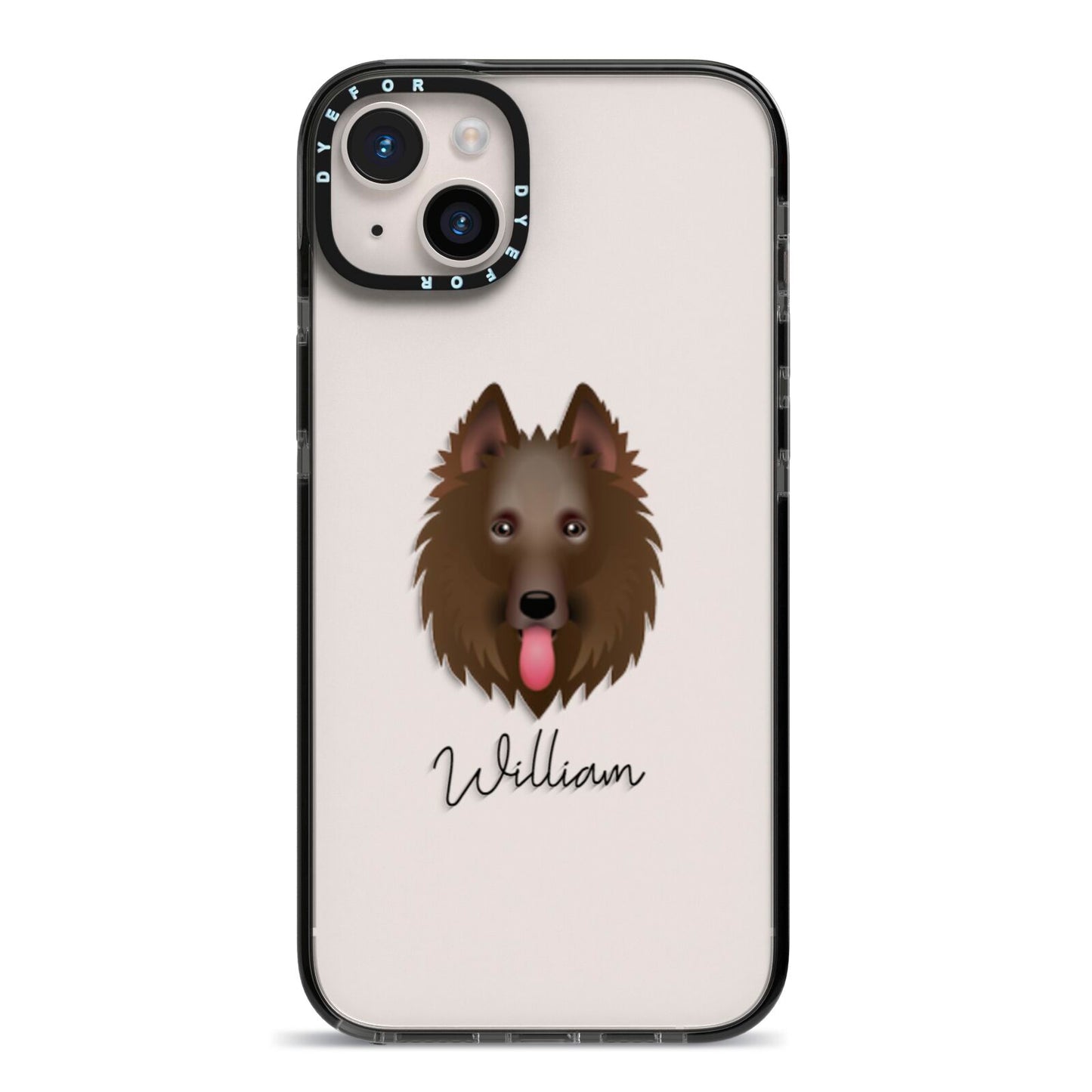 Belgian Shepherd Personalised iPhone 14 Plus Black Impact Case on Silver phone