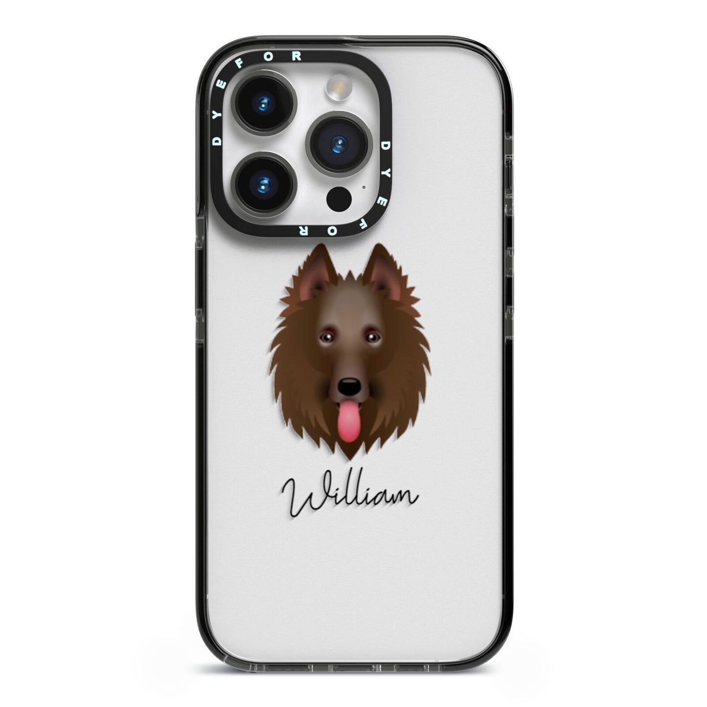 Belgian Shepherd Personalised iPhone 14 Pro Black Impact Case on Silver phone