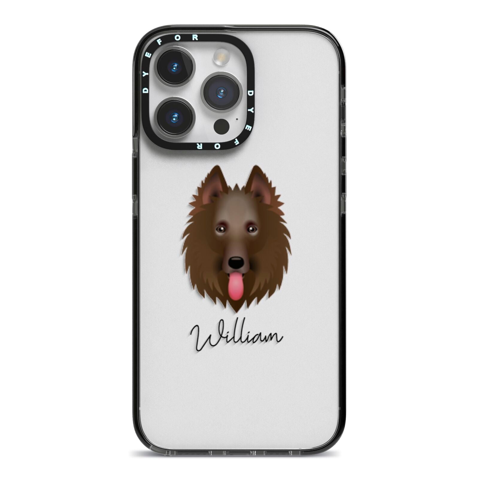 Belgian Shepherd Personalised iPhone 14 Pro Max Black Impact Case on Silver phone