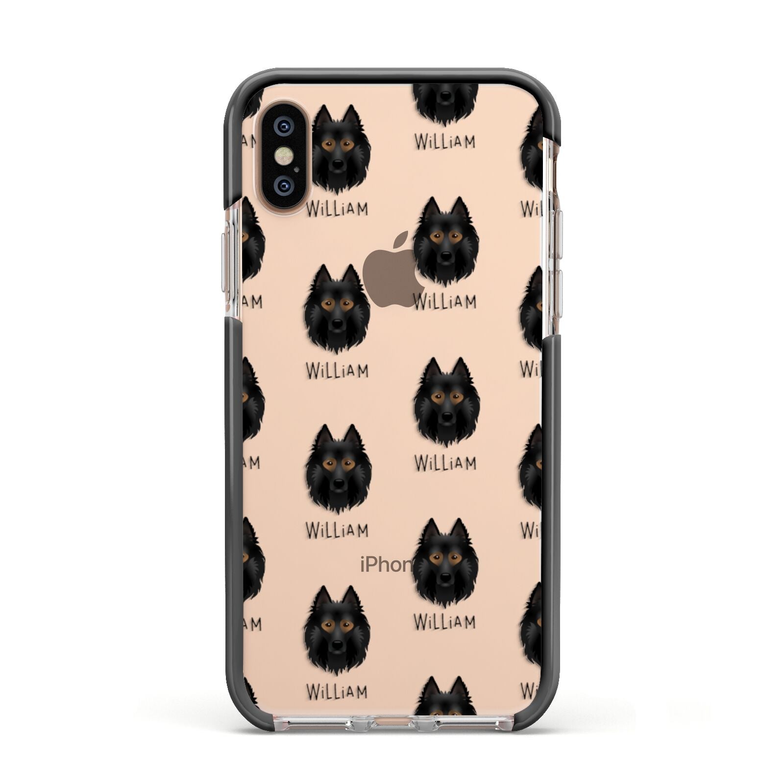 Belgian Tervuren Icon with Name Apple iPhone Xs Impact Case Black Edge on Gold Phone