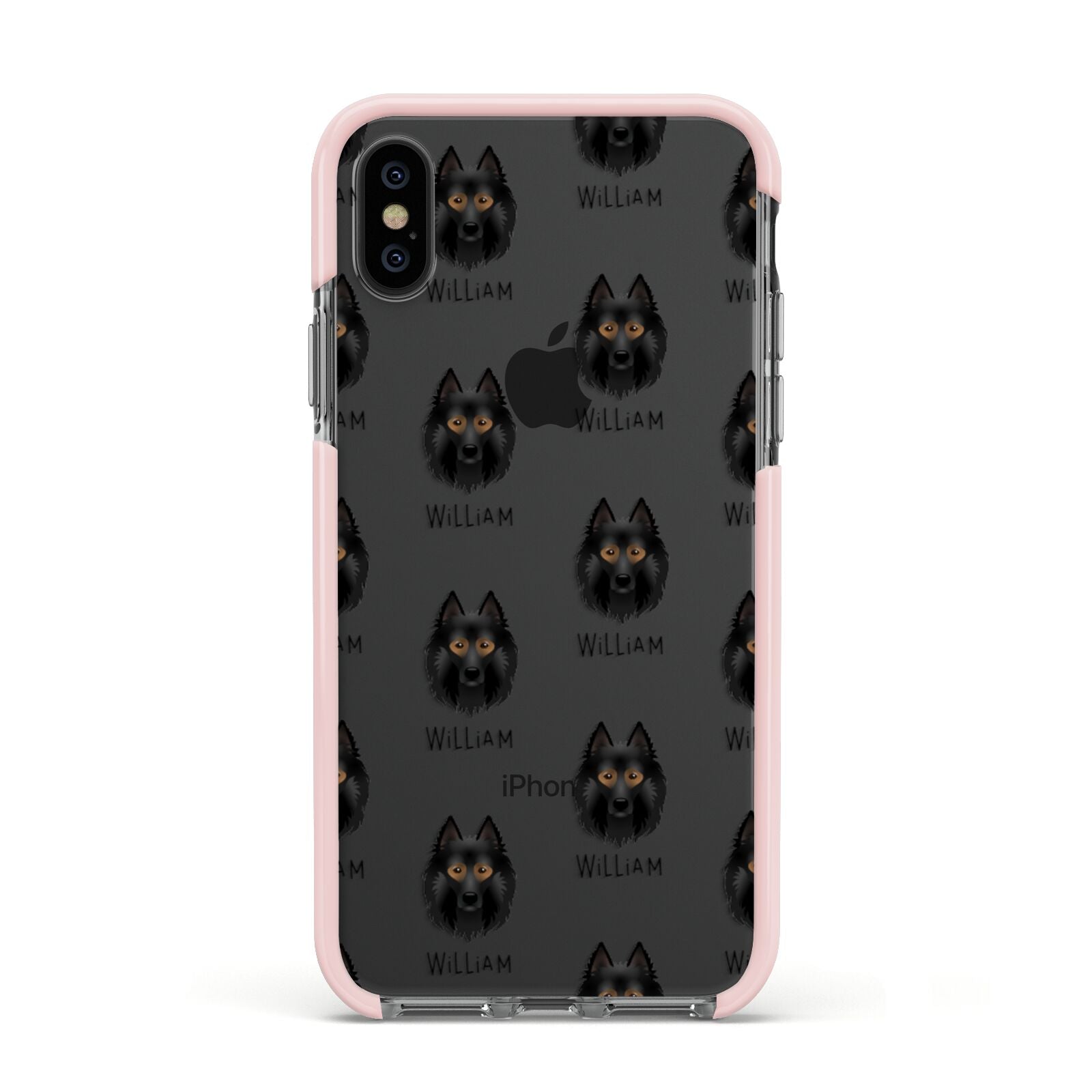 Belgian Tervuren Icon with Name Apple iPhone Xs Impact Case Pink Edge on Black Phone