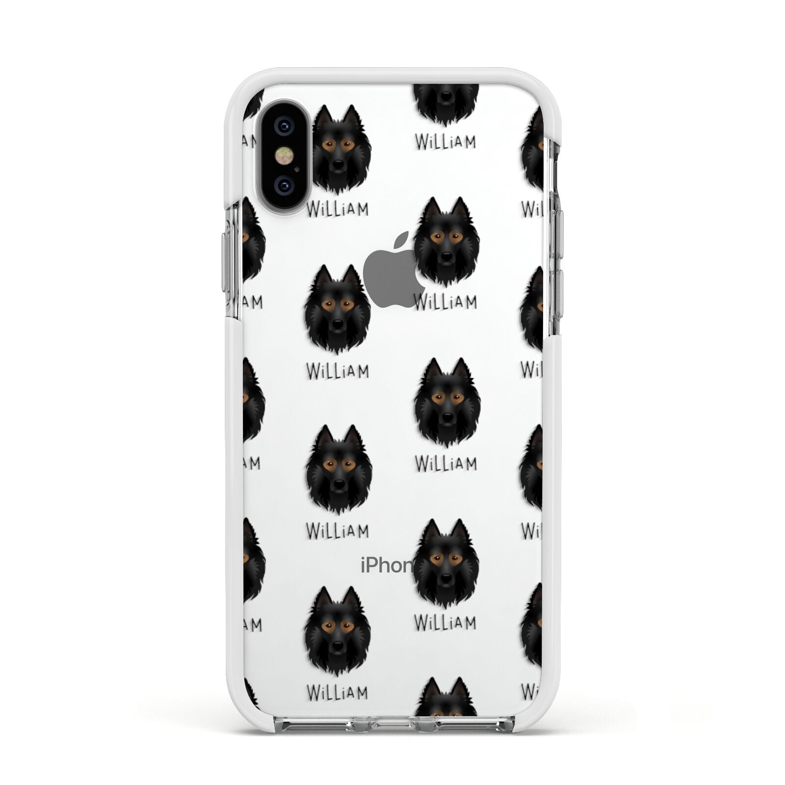 Belgian Tervuren Icon with Name Apple iPhone Xs Impact Case White Edge on Silver Phone