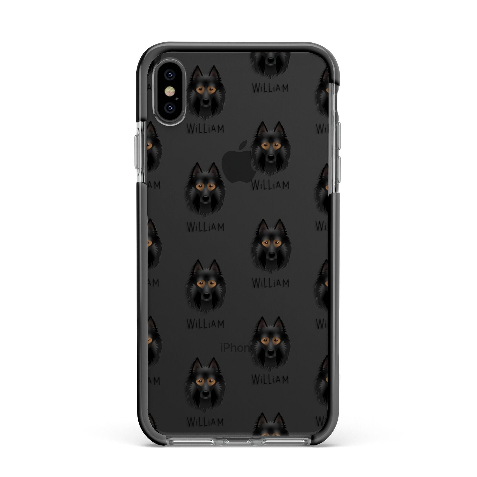 Belgian Tervuren Icon with Name Apple iPhone Xs Max Impact Case Black Edge on Black Phone