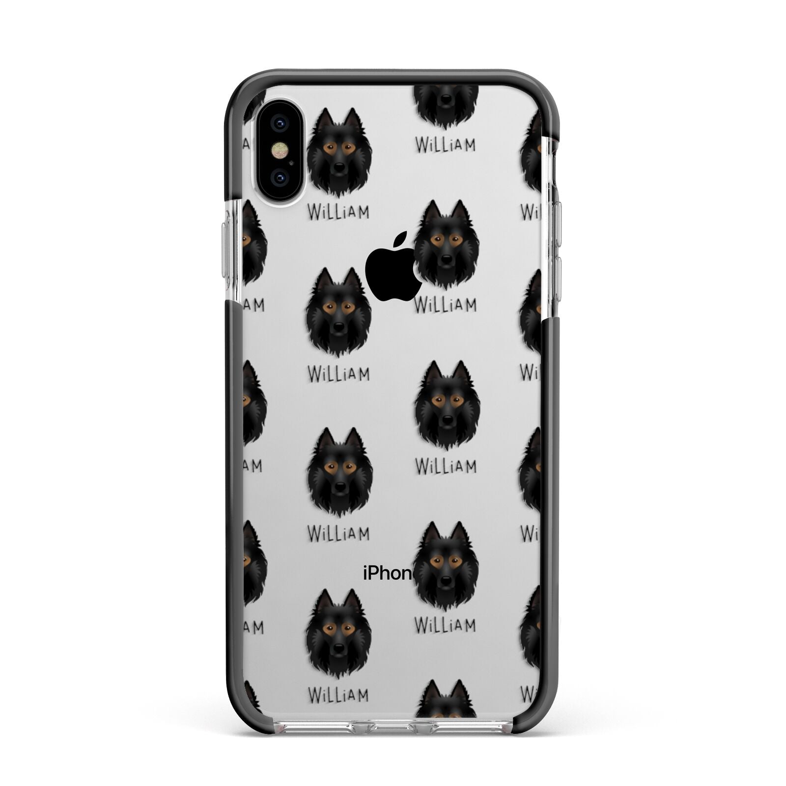 Belgian Tervuren Icon with Name Apple iPhone Xs Max Impact Case Black Edge on Silver Phone