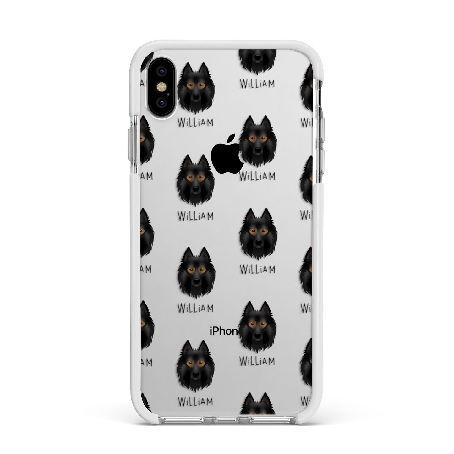 Belgian Tervuren Icon with Name Apple iPhone Xs Max Impact Case White Edge on Silver Phone