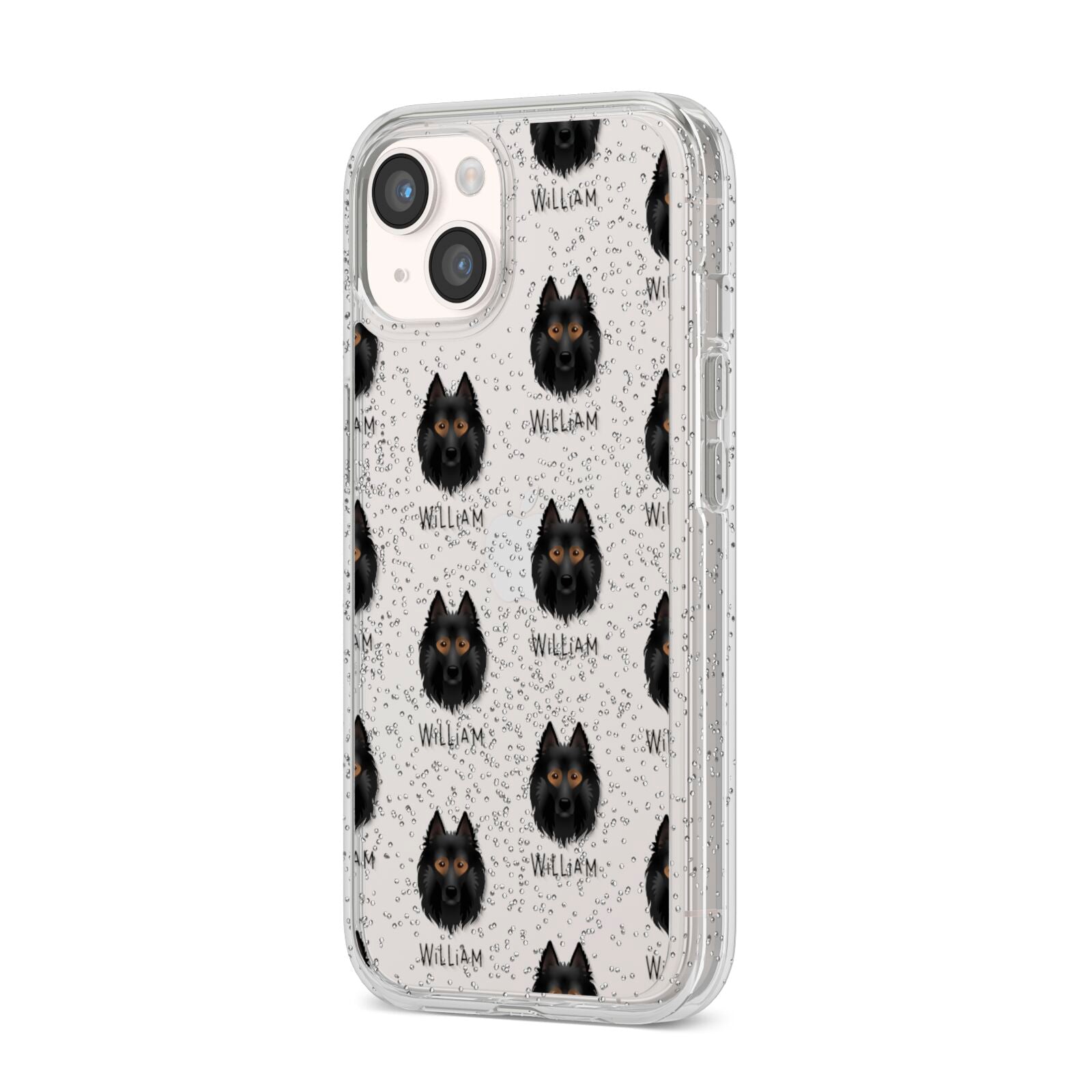 Belgian Tervuren Icon with Name iPhone 14 Glitter Tough Case Starlight Angled Image