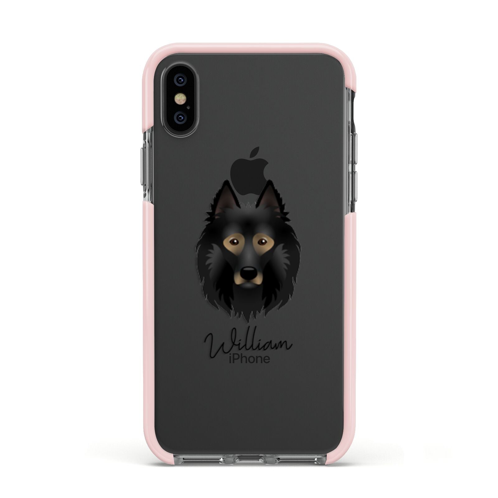 Belgian Tervuren Personalised Apple iPhone Xs Impact Case Pink Edge on Black Phone