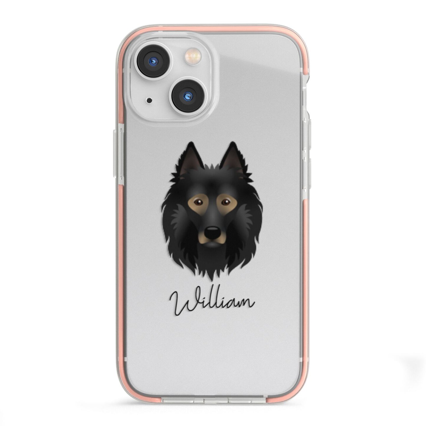 Belgian Tervuren Personalised iPhone 13 Mini TPU Impact Case with Pink Edges