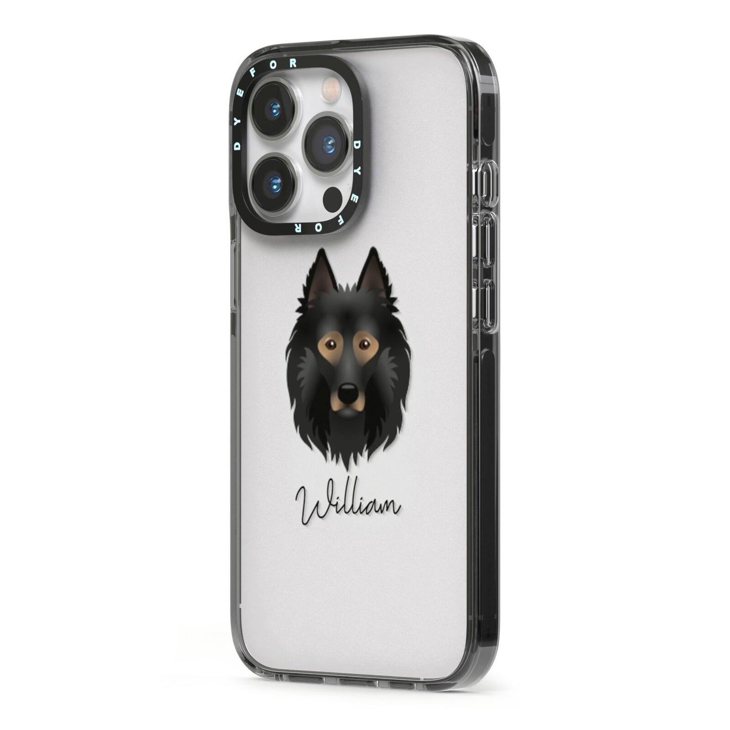 Belgian Tervuren Personalised iPhone 13 Pro Black Impact Case Side Angle on Silver phone