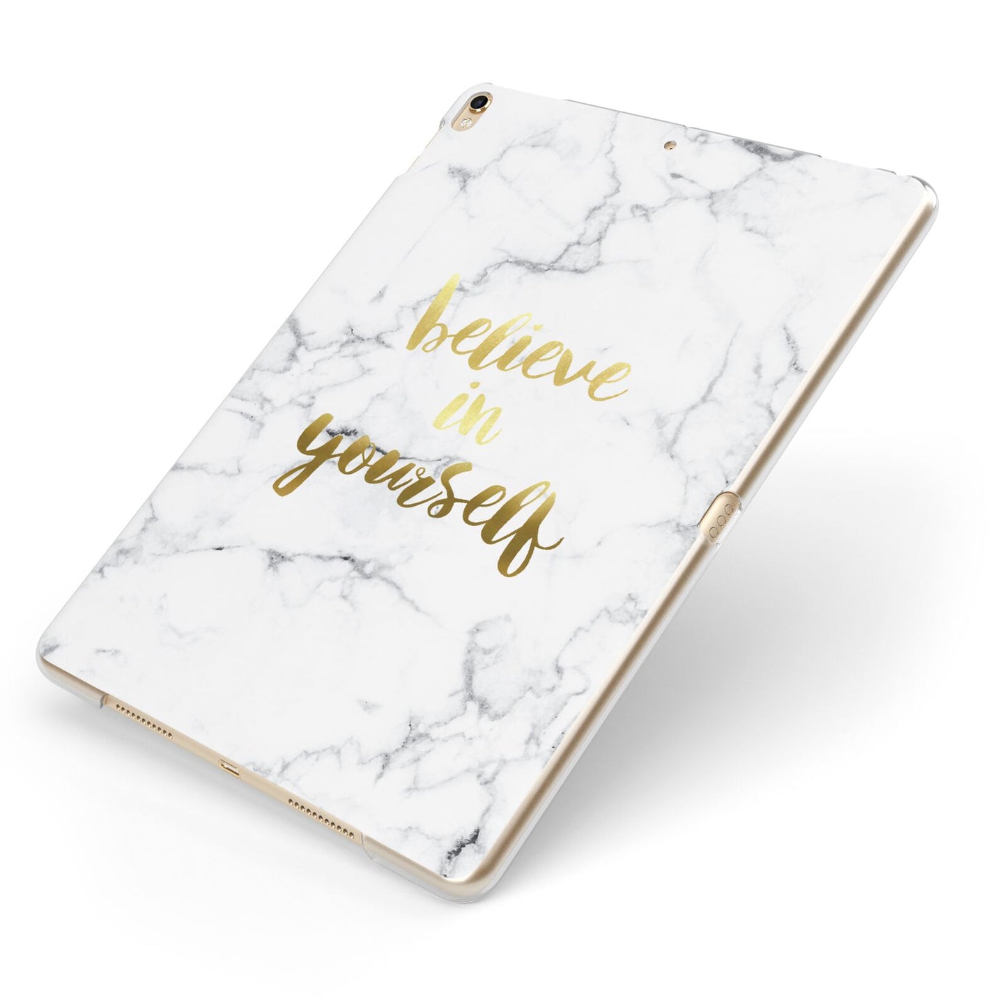 Believe In Yourself Gold Marble Apple iPad Case on Gold iPad Side View