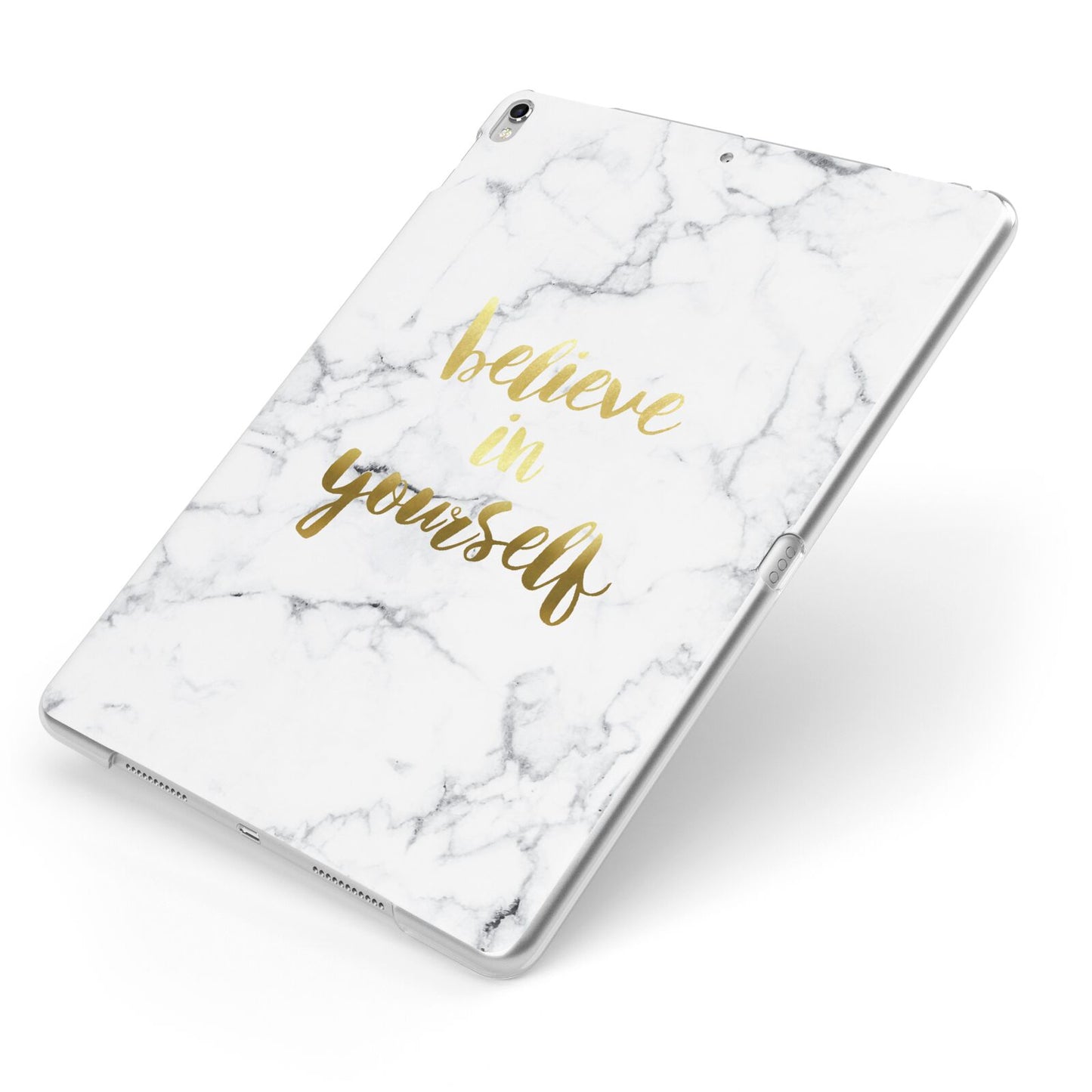 Believe In Yourself Gold Marble Apple iPad Case on Silver iPad Side View