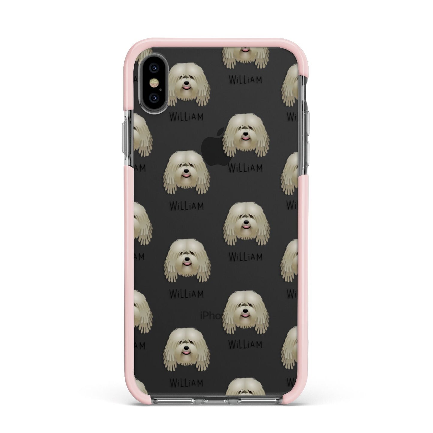 Bergamasco Icon with Name Apple iPhone Xs Max Impact Case Pink Edge on Black Phone