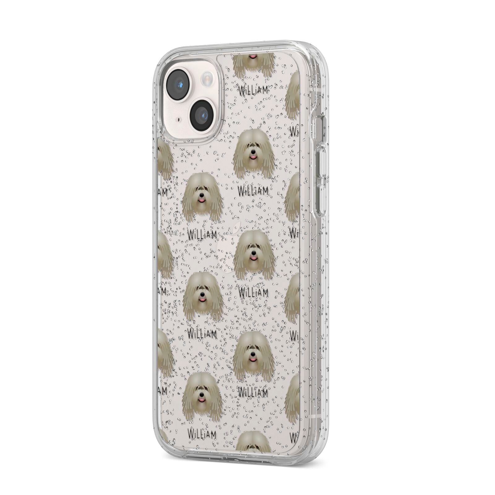 Bergamasco Icon with Name iPhone 14 Plus Glitter Tough Case Starlight Angled Image