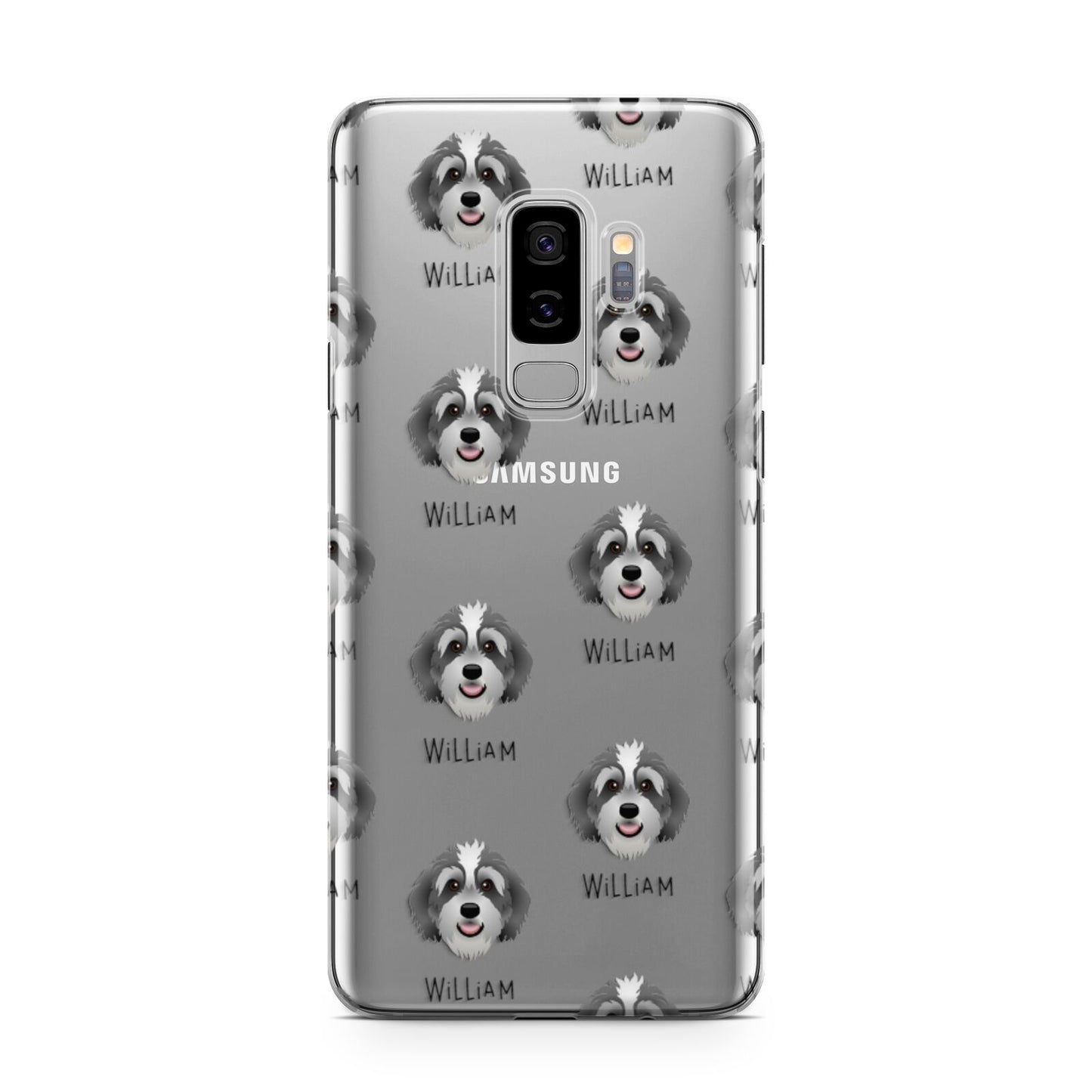 Bernedoodle Icon with Name Samsung Galaxy S9 Plus Case on Silver phone
