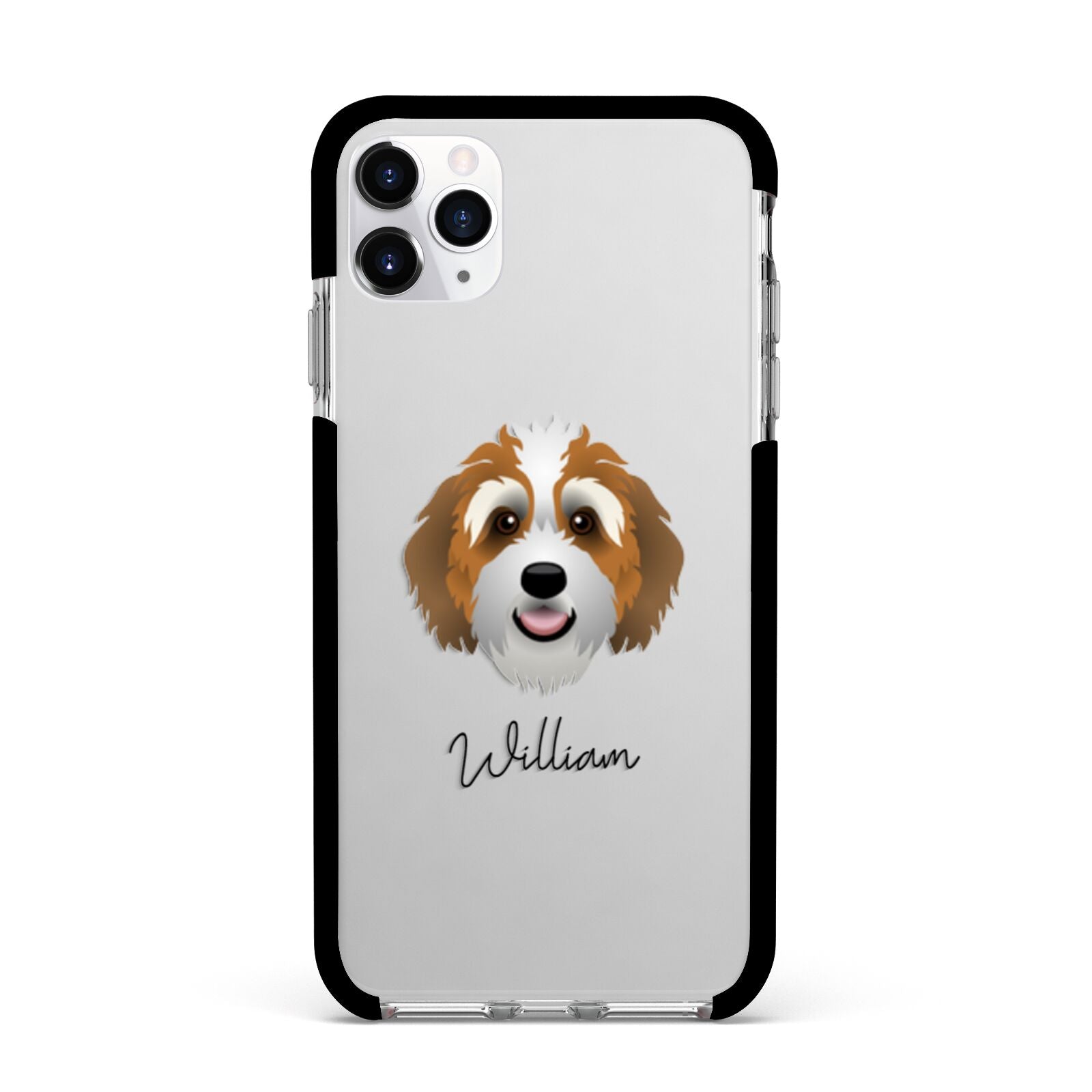 Bernedoodle Personalised Apple iPhone 11 Pro Max in Silver with Black Impact Case