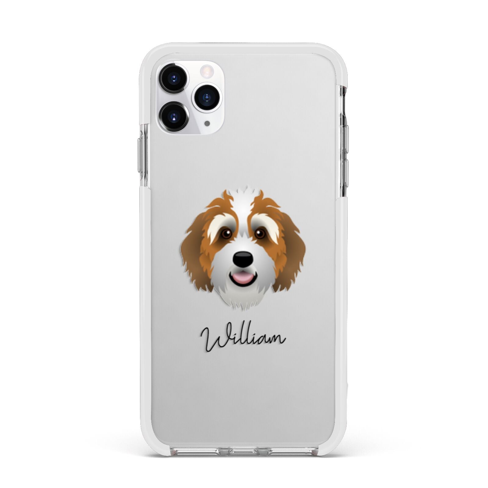 Bernedoodle Personalised Apple iPhone 11 Pro Max in Silver with White Impact Case
