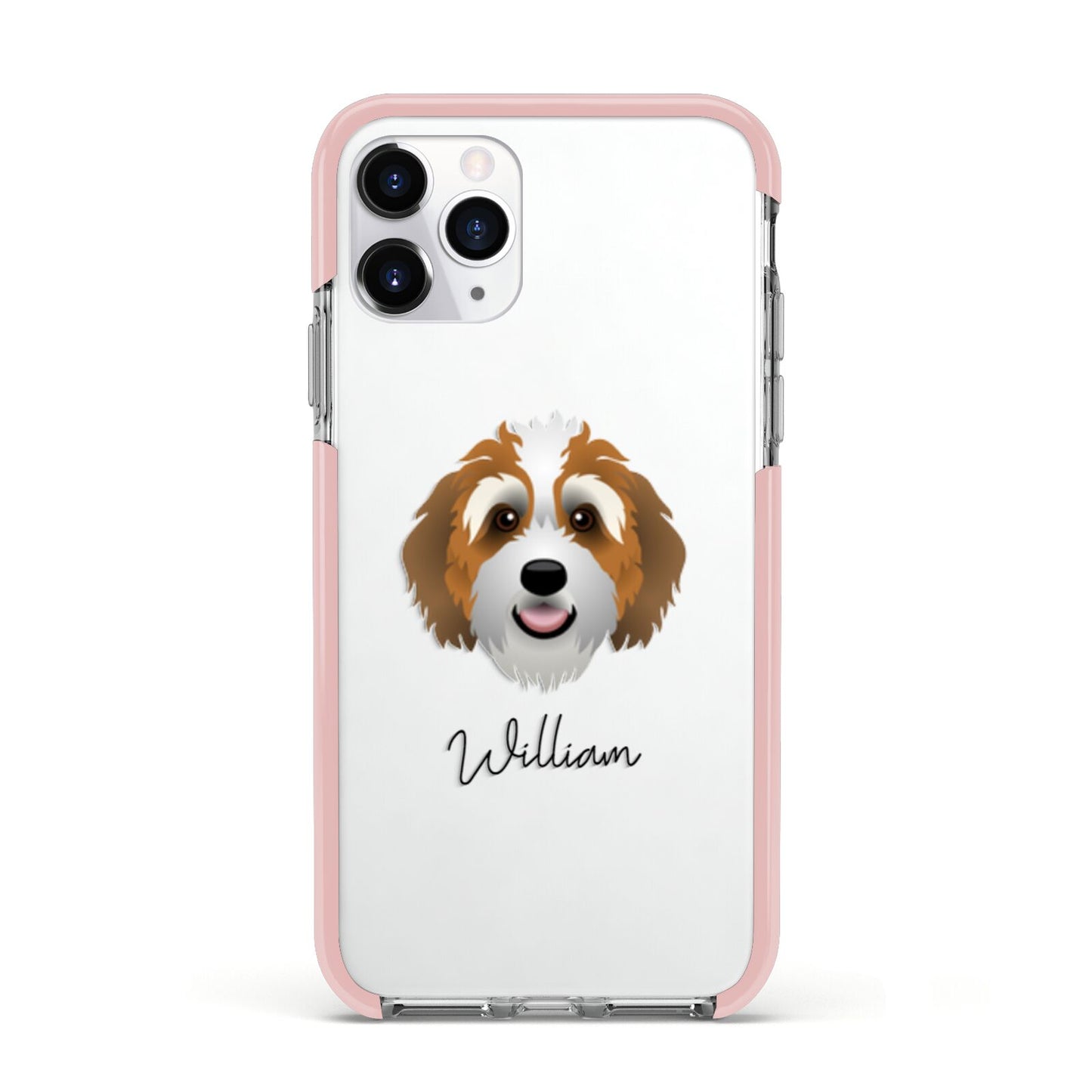 Bernedoodle Personalised Apple iPhone 11 Pro in Silver with Pink Impact Case