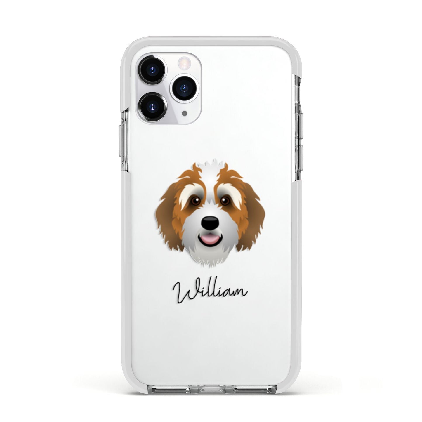 Bernedoodle Personalised Apple iPhone 11 Pro in Silver with White Impact Case