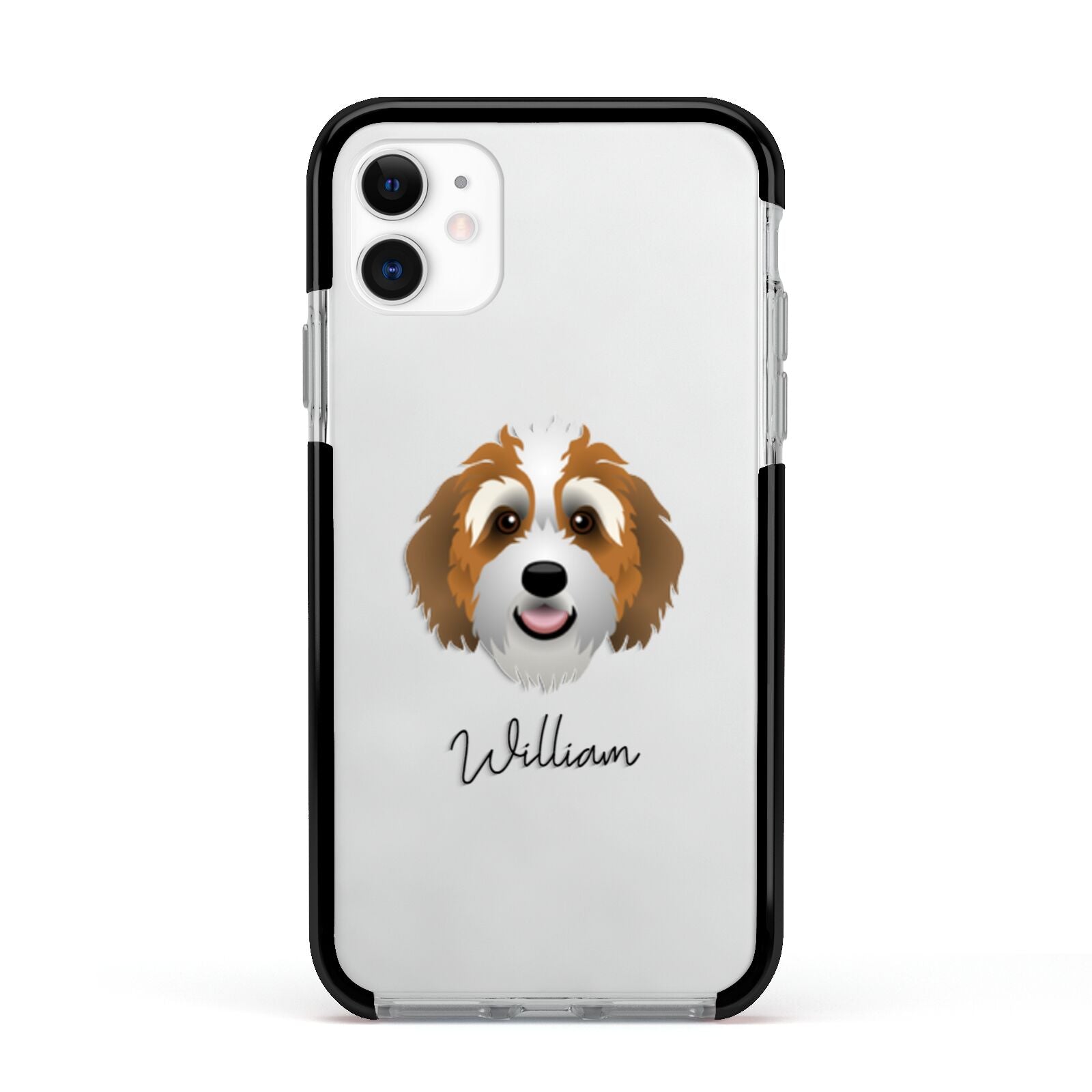Bernedoodle Personalised Apple iPhone 11 in White with Black Impact Case