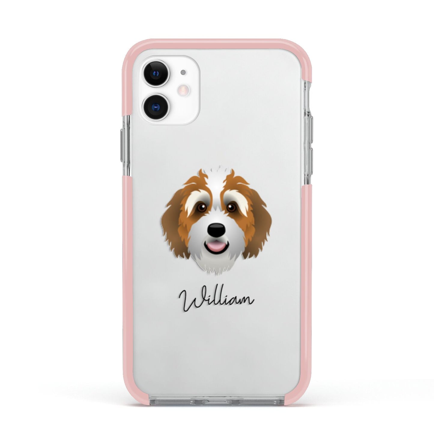 Bernedoodle Personalised Apple iPhone 11 in White with Pink Impact Case