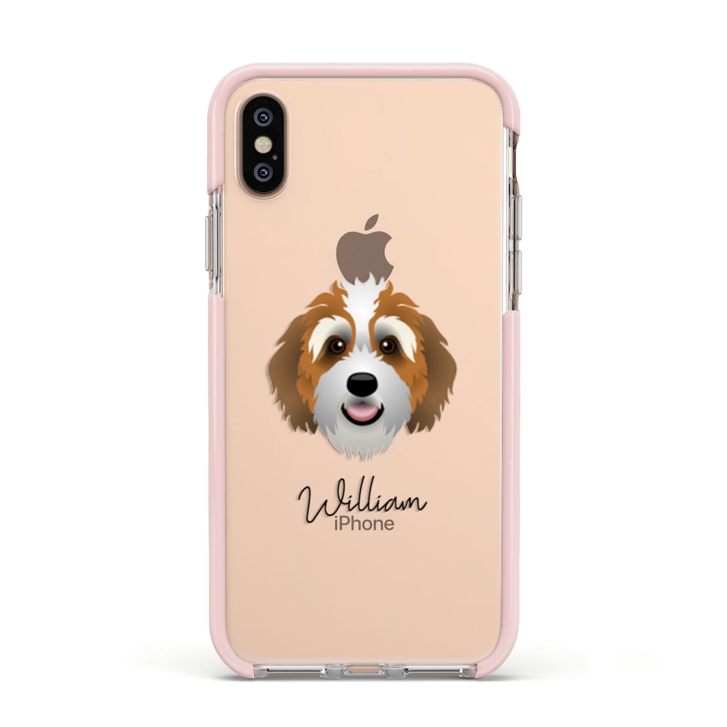 Bernedoodle Personalised Apple iPhone Xs Impact Case Pink Edge on Gold Phone