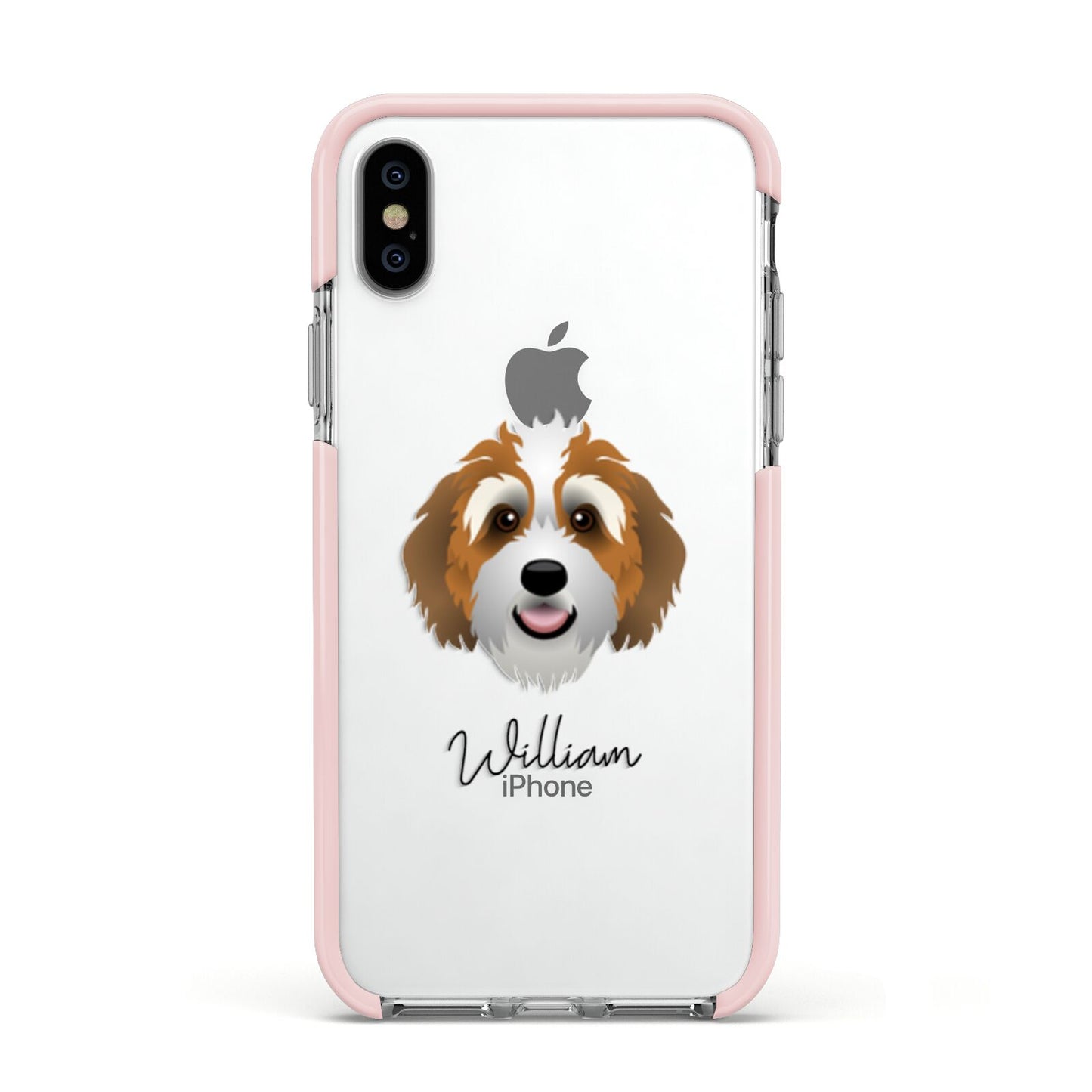 Bernedoodle Personalised Apple iPhone Xs Impact Case Pink Edge on Silver Phone
