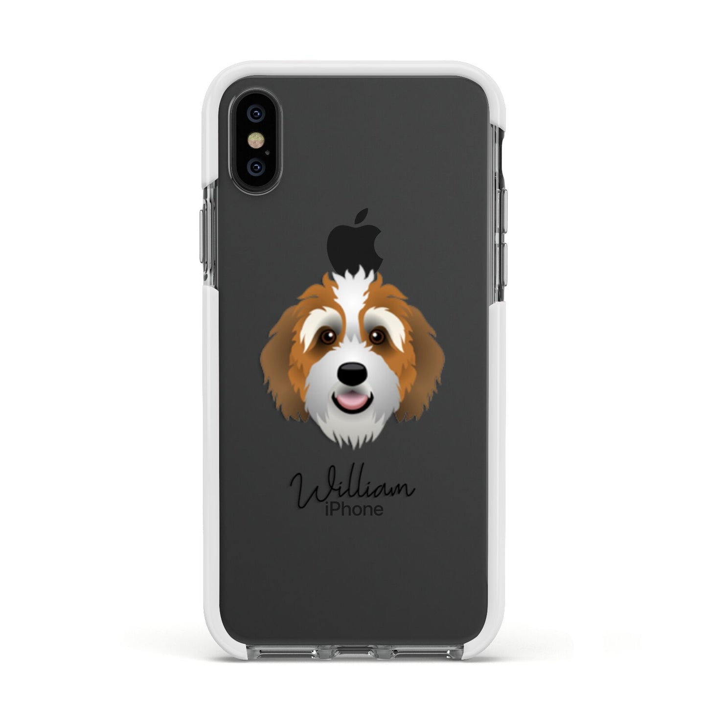 Bernedoodle Personalised Apple iPhone Xs Impact Case White Edge on Black Phone