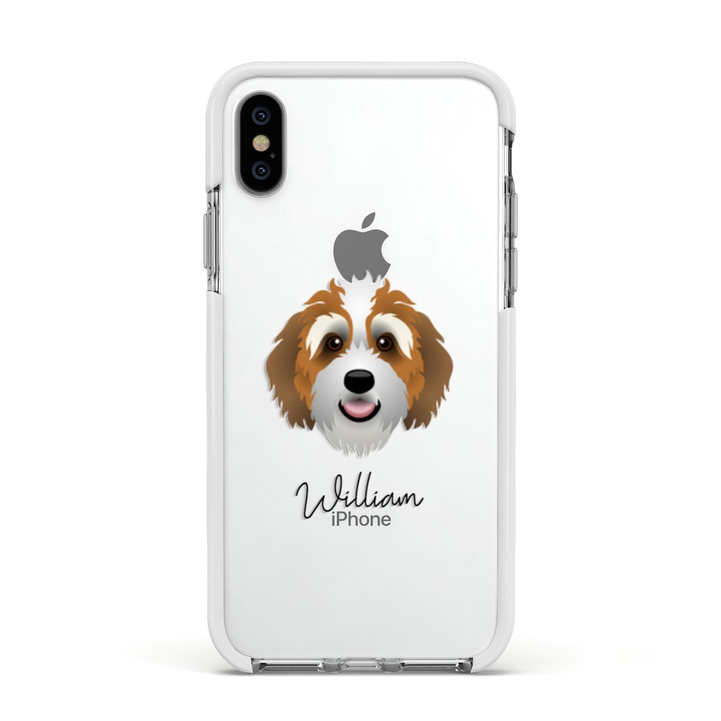 Bernedoodle Personalised Apple iPhone Xs Impact Case White Edge on Silver Phone