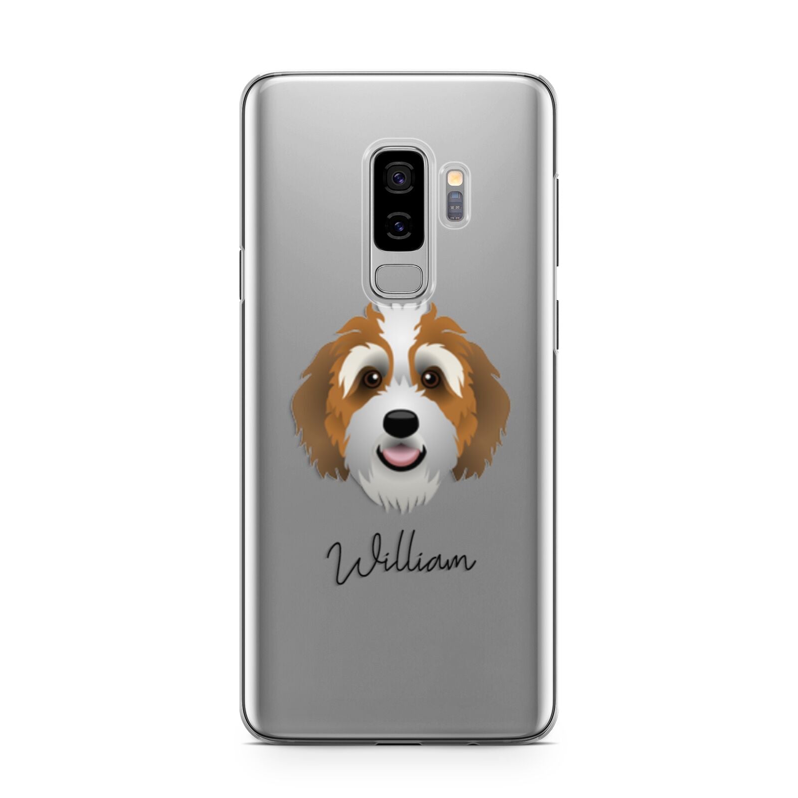 Bernedoodle Personalised Samsung Galaxy S9 Plus Case on Silver phone