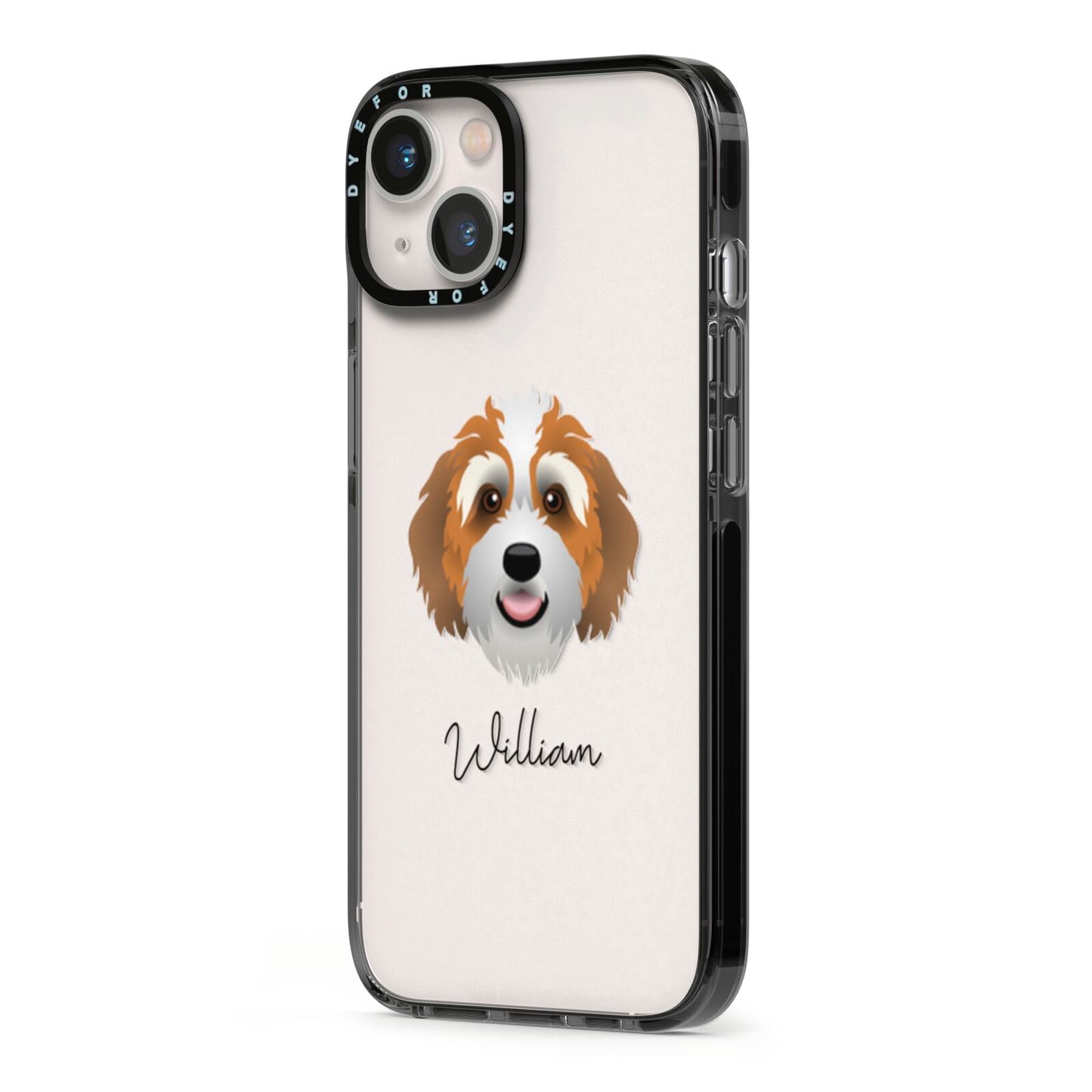 Bernedoodle Personalised iPhone 13 Black Impact Case Side Angle on Silver phone