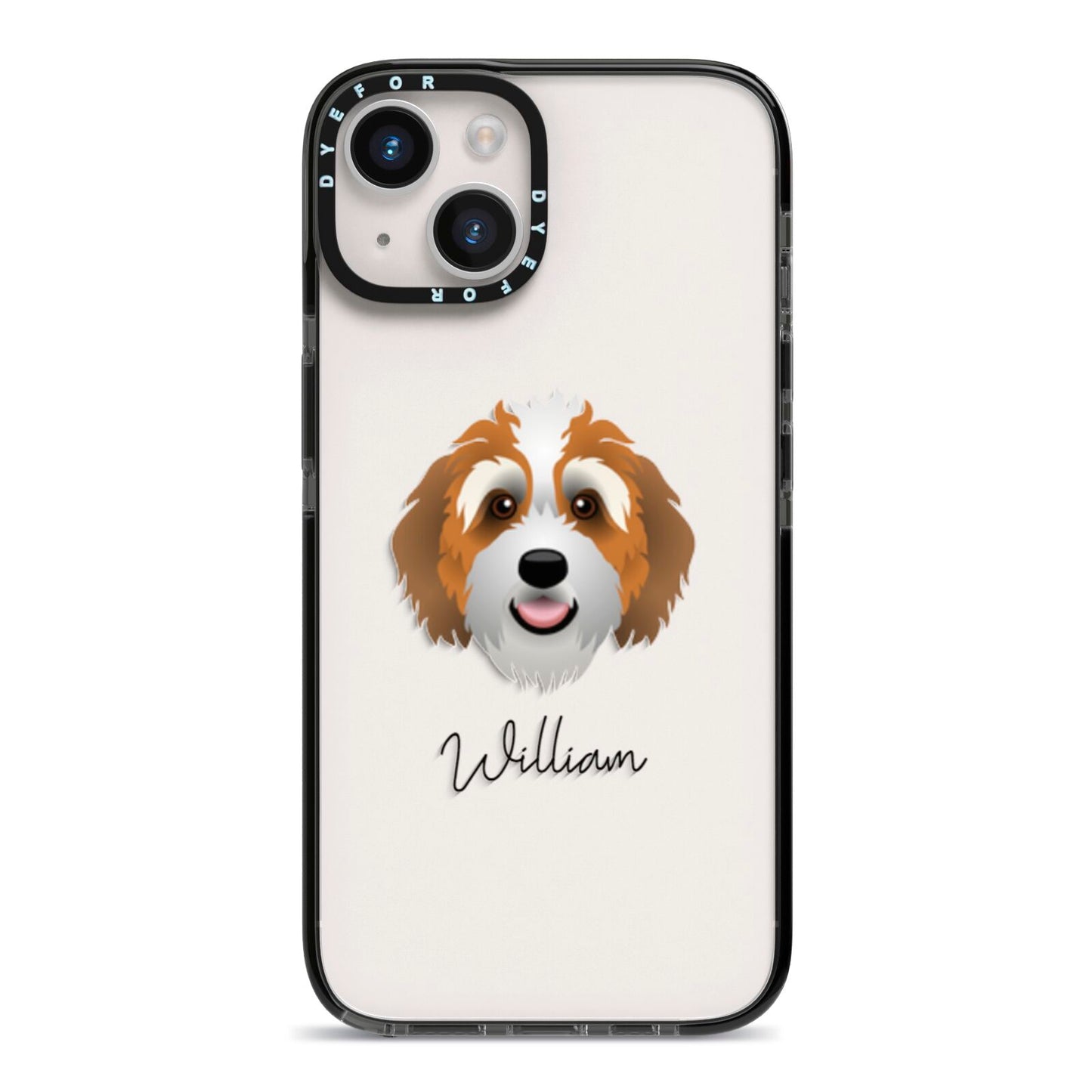 Bernedoodle Personalised iPhone 14 Black Impact Case on Silver phone