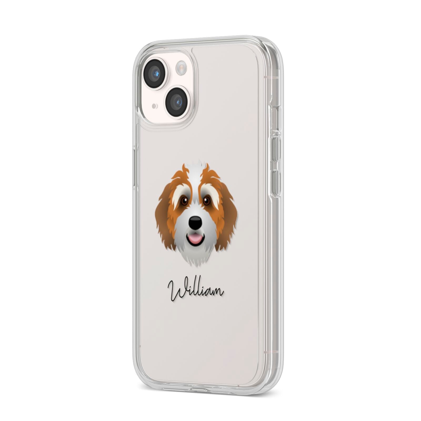 Bernedoodle Personalised iPhone 14 Clear Tough Case Starlight Angled Image