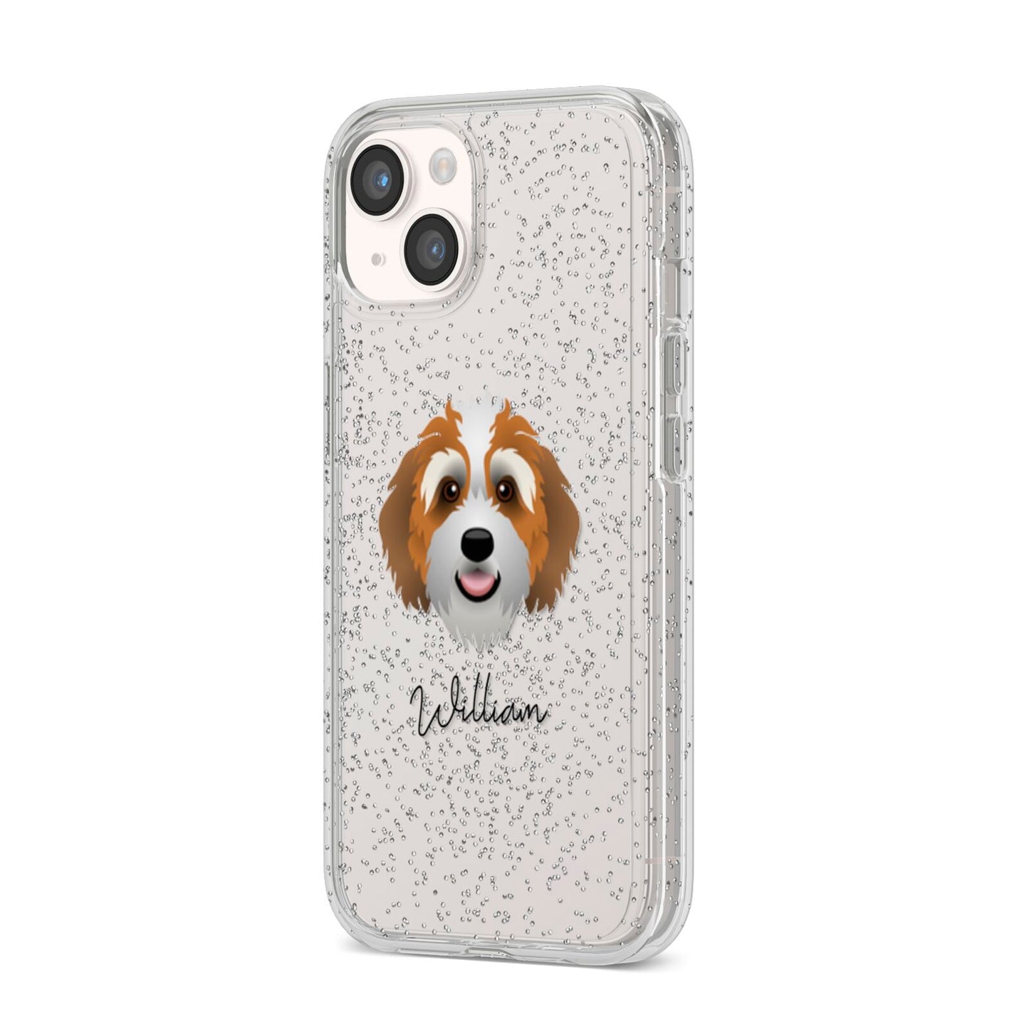 Bernedoodle Personalised iPhone 14 Glitter Tough Case Starlight Angled Image