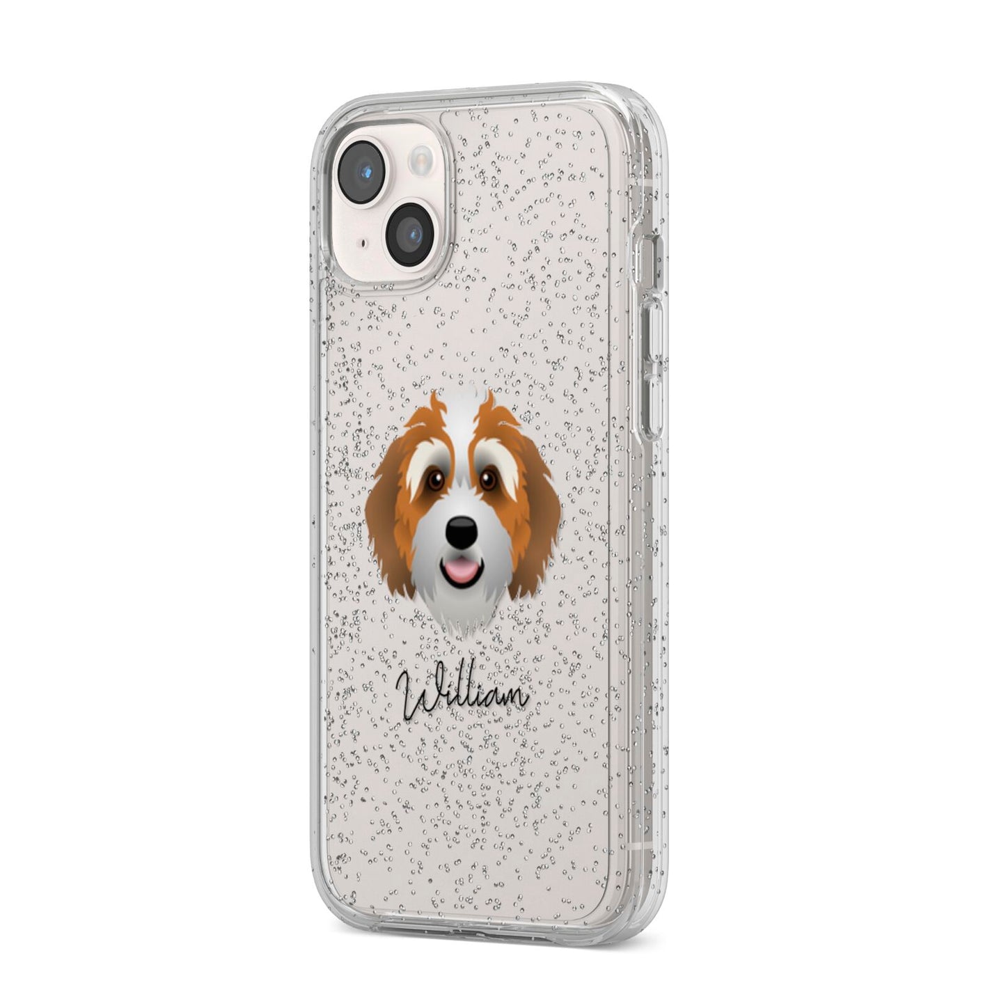 Bernedoodle Personalised iPhone 14 Plus Glitter Tough Case Starlight Angled Image
