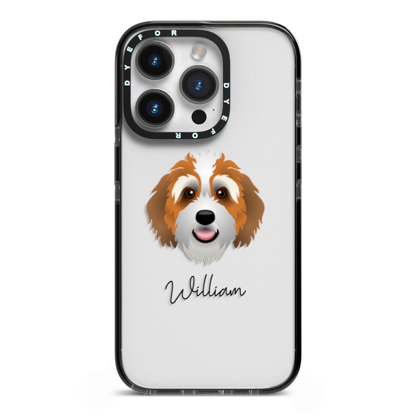 Bernedoodle Personalised iPhone 14 Pro Black Impact Case on Silver phone