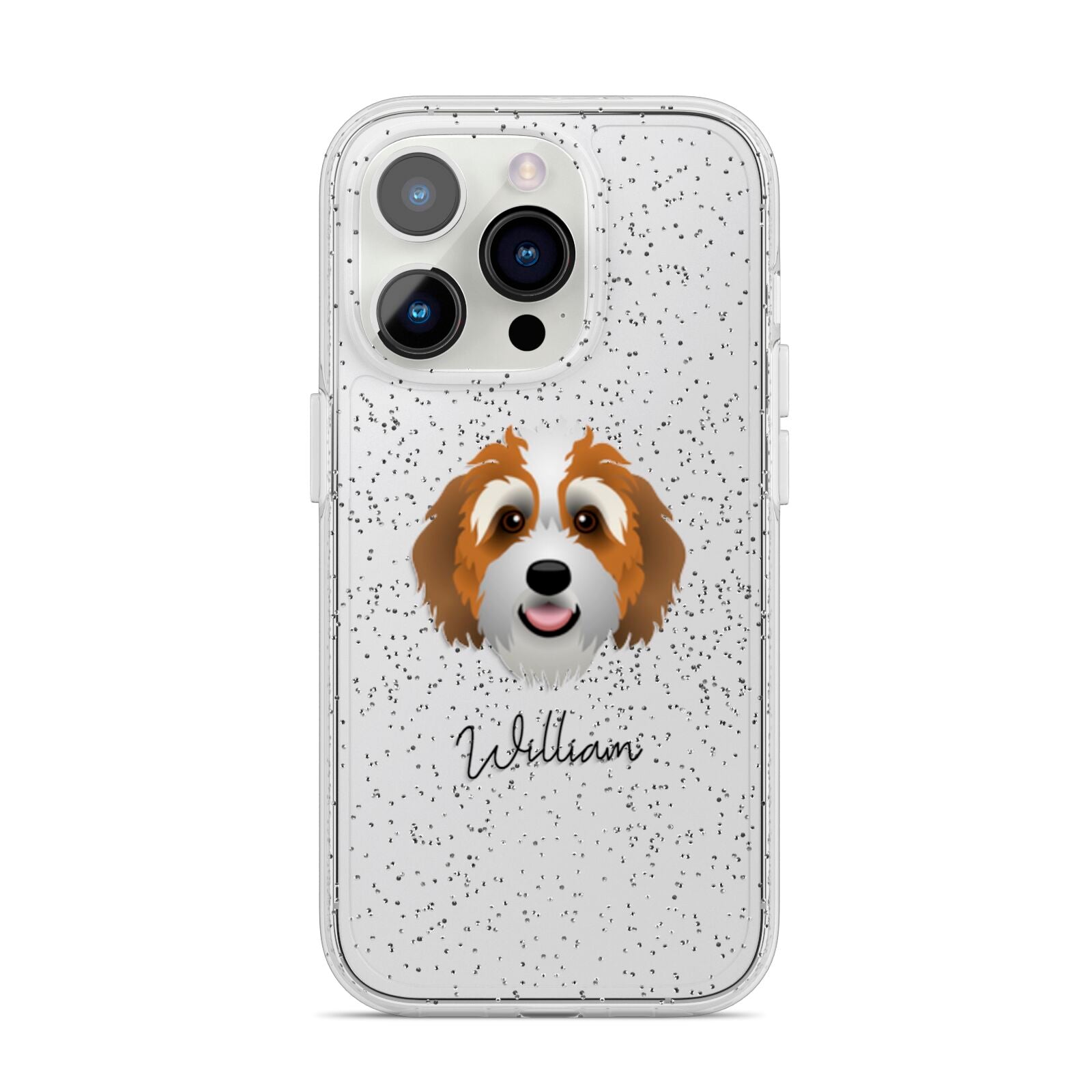 Bernedoodle Personalised iPhone 14 Pro Glitter Tough Case Silver