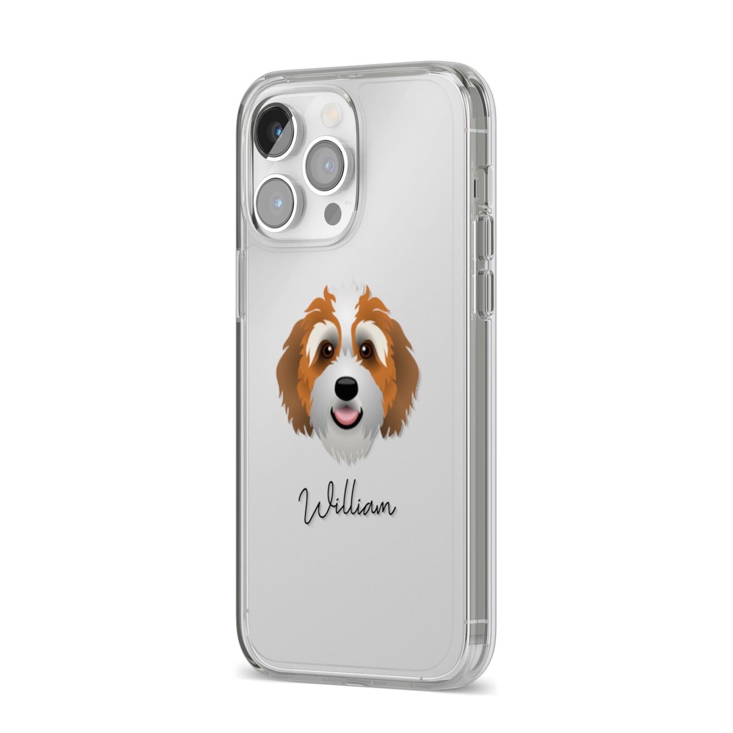 Bernedoodle Personalised iPhone 14 Pro Max Clear Tough Case Silver Angled Image