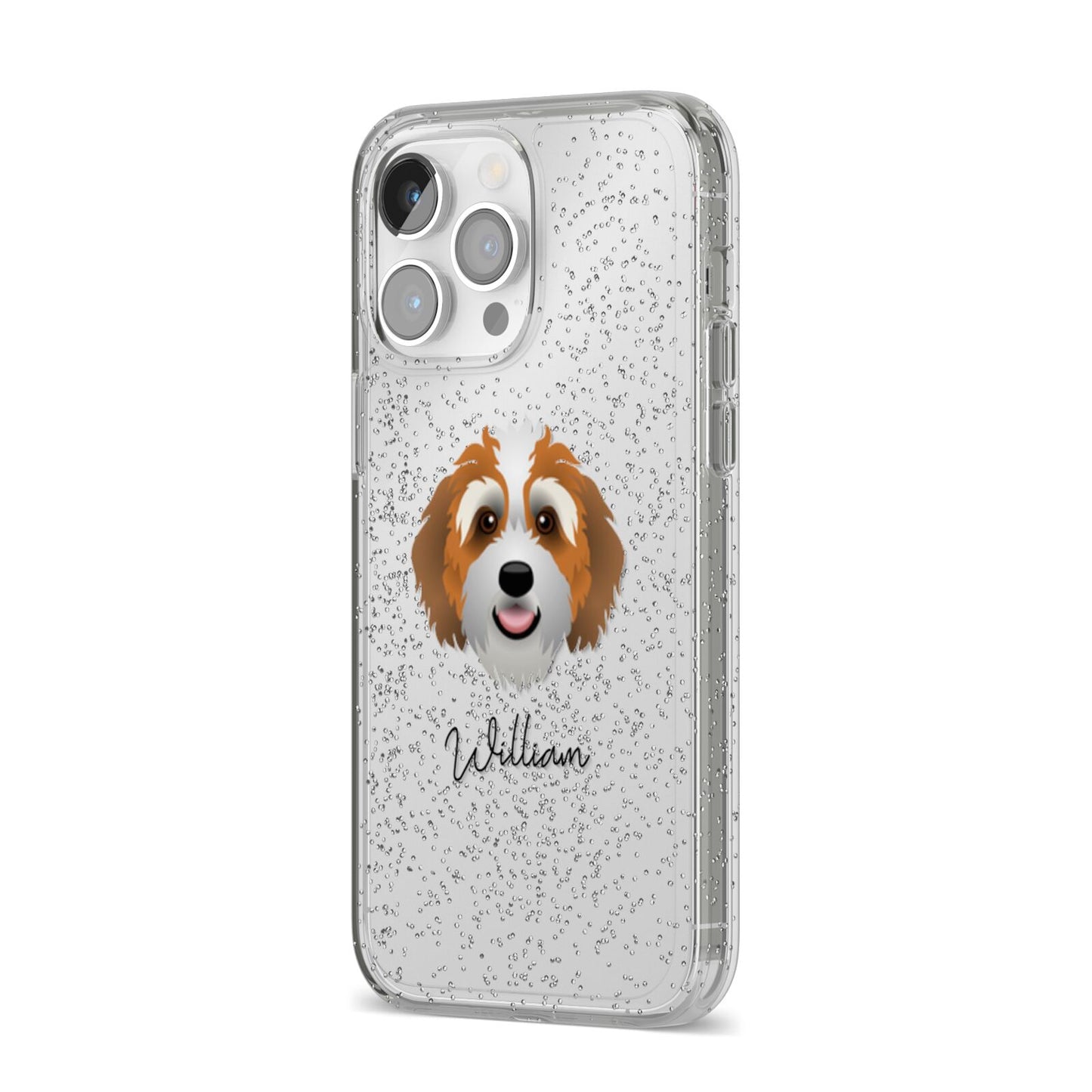 Bernedoodle Personalised iPhone 14 Pro Max Glitter Tough Case Silver Angled Image