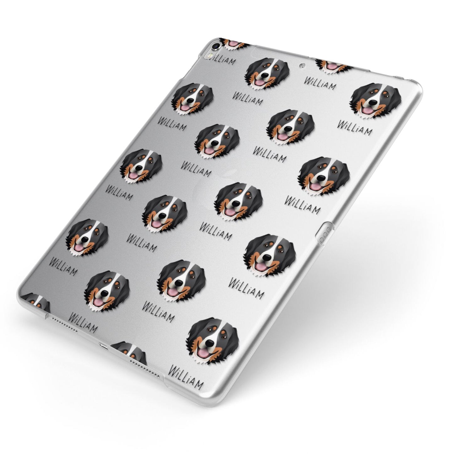 Bernese Mountain Dog Icon with Name Apple iPad Case on Silver iPad Side View