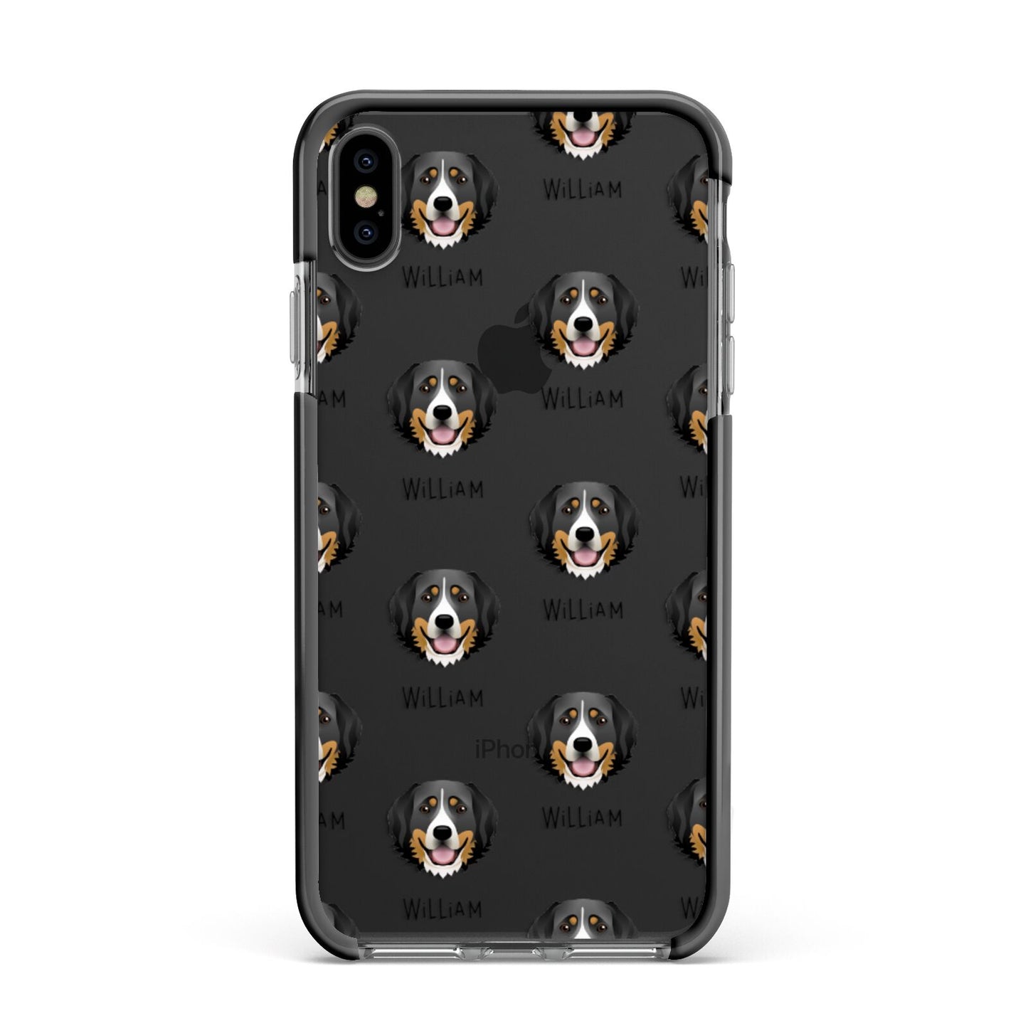 Bernese Mountain Dog Icon with Name Apple iPhone Xs Max Impact Case Black Edge on Black Phone