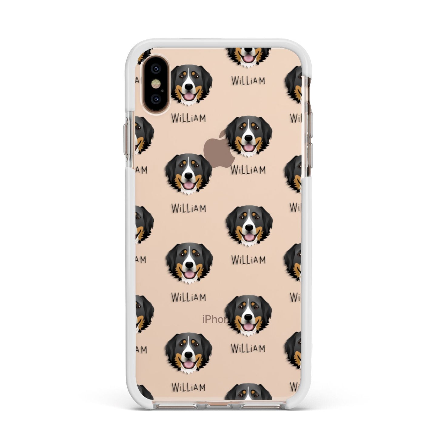 Bernese Mountain Dog Icon with Name Apple iPhone Xs Max Impact Case White Edge on Gold Phone