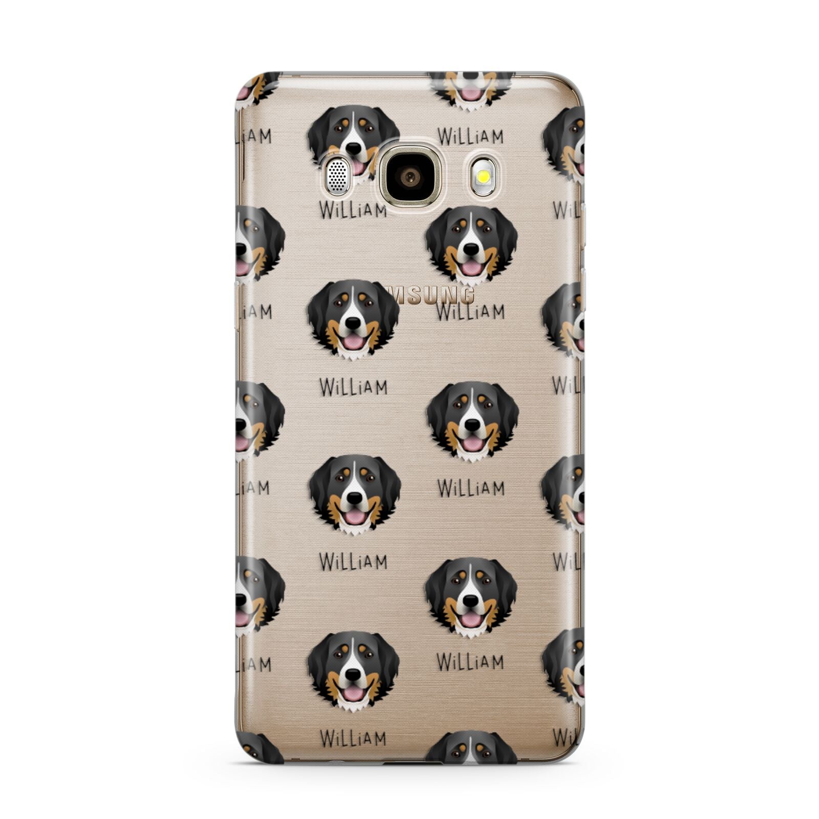 Bernese Mountain Dog Icon with Name Samsung Galaxy J7 2016 Case on gold phone