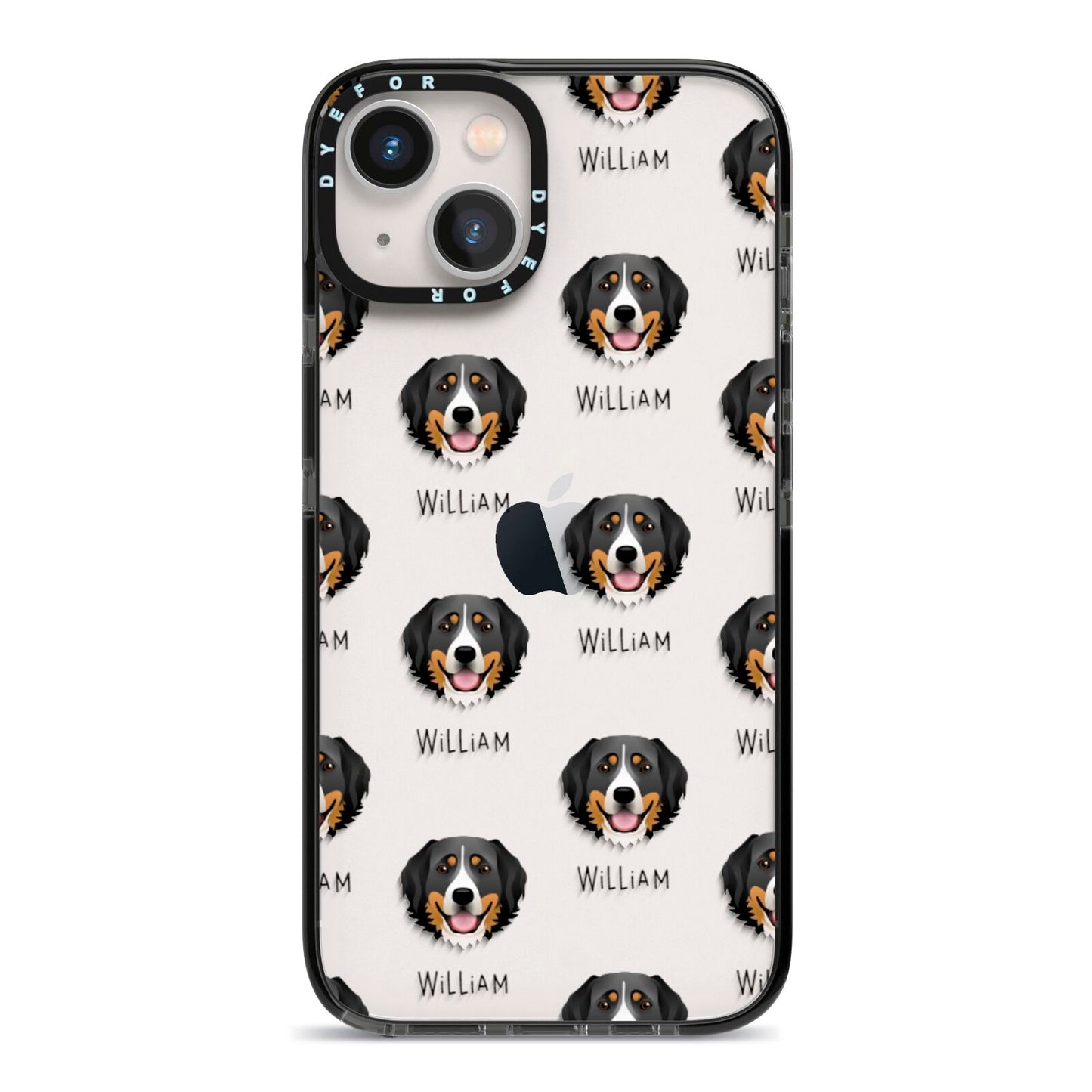 Bernese Mountain Dog Icon with Name iPhone 13 Black Impact Case on Silver phone