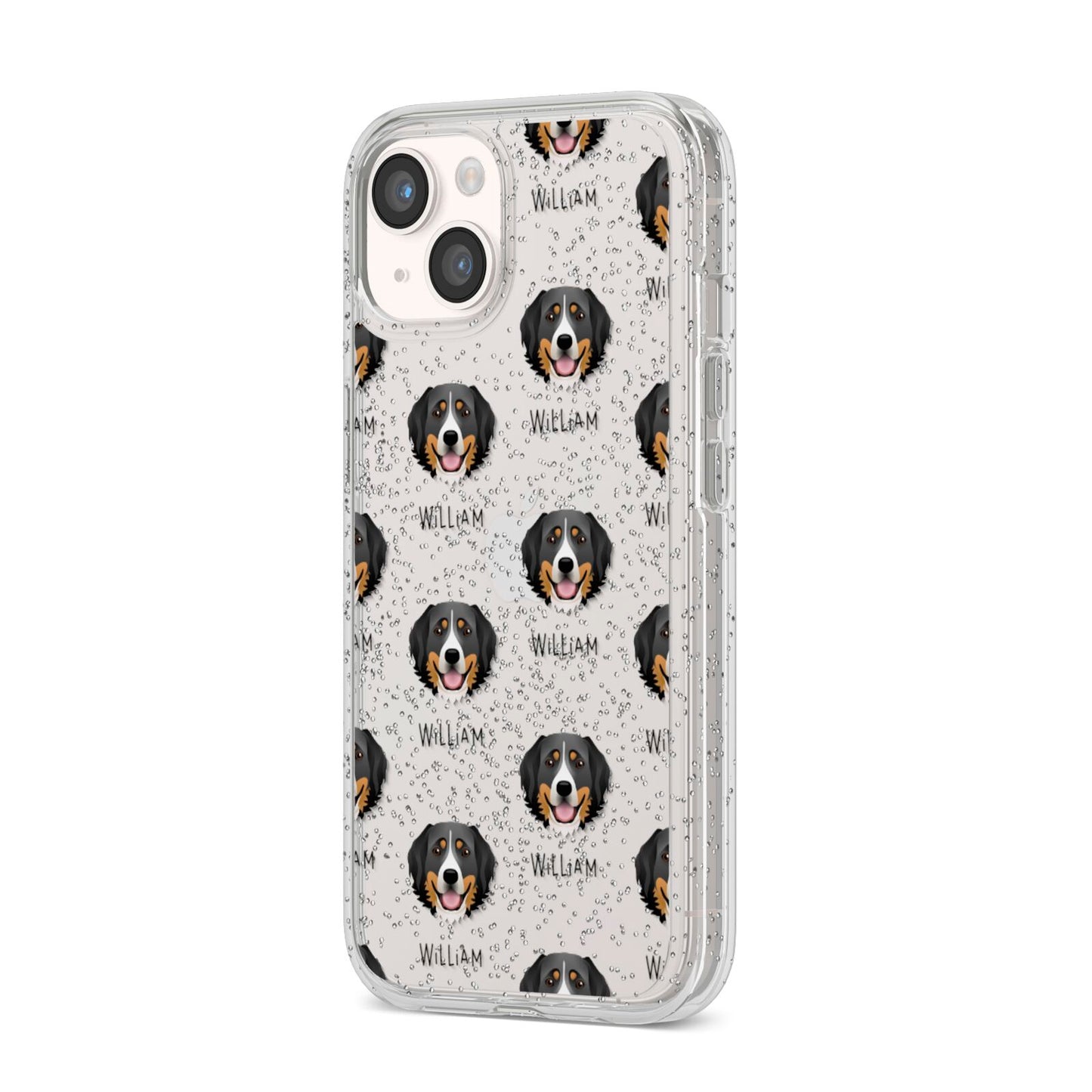 Bernese Mountain Dog Icon with Name iPhone 14 Glitter Tough Case Starlight Angled Image