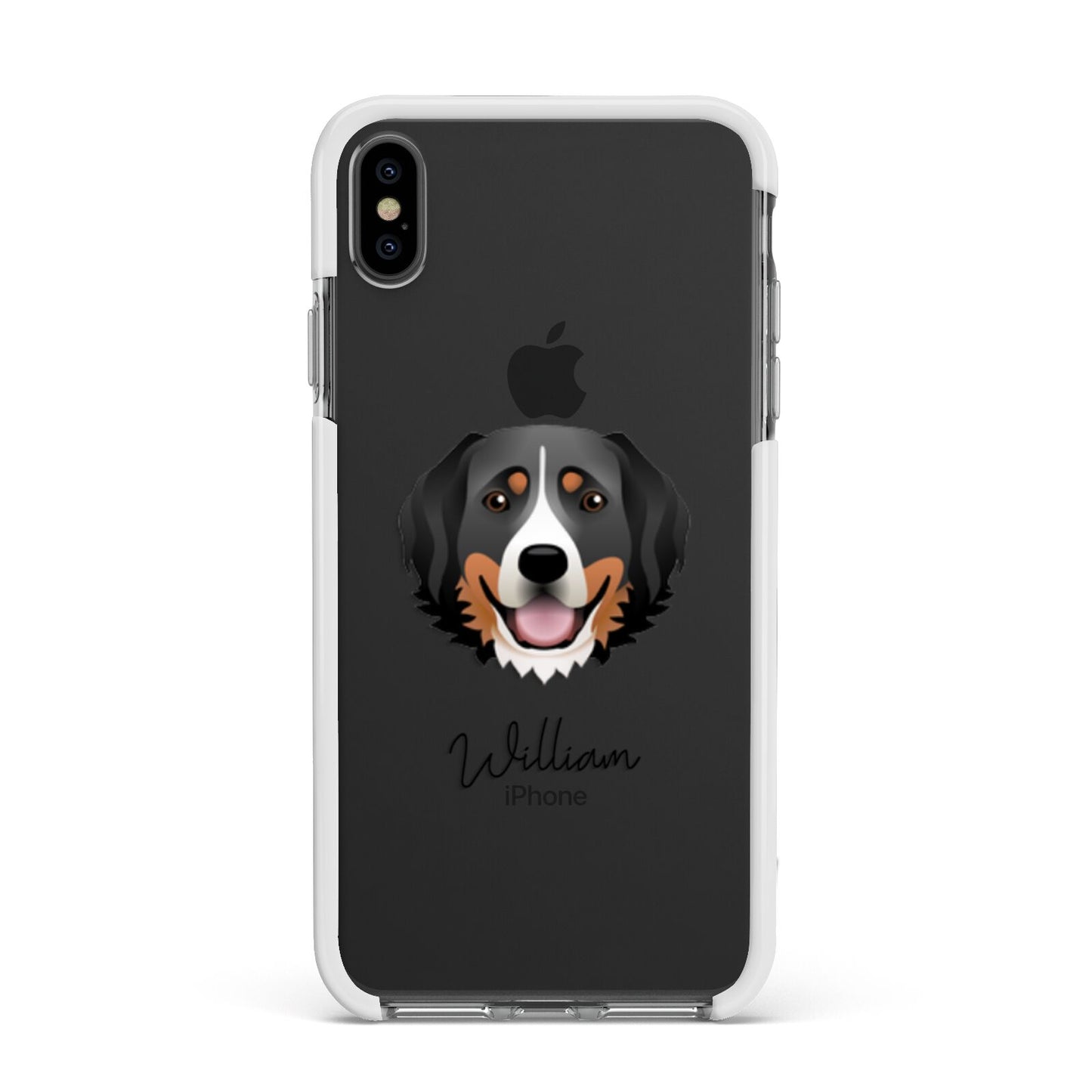 Bernese Mountain Dog Personalised Apple iPhone Xs Max Impact Case White Edge on Black Phone