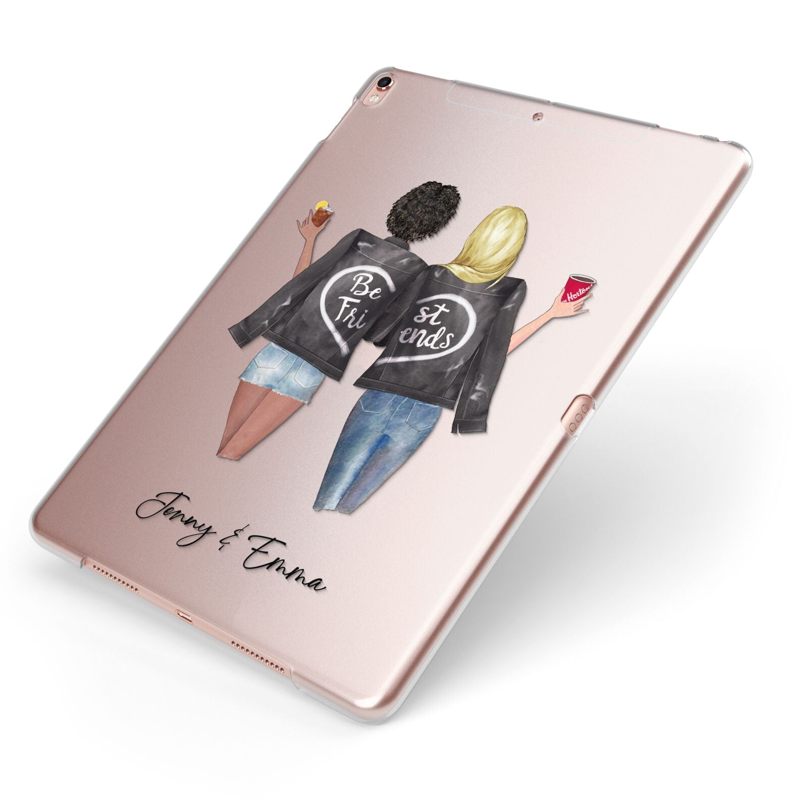 Best Friends Apple iPad Case on Rose Gold iPad Side View