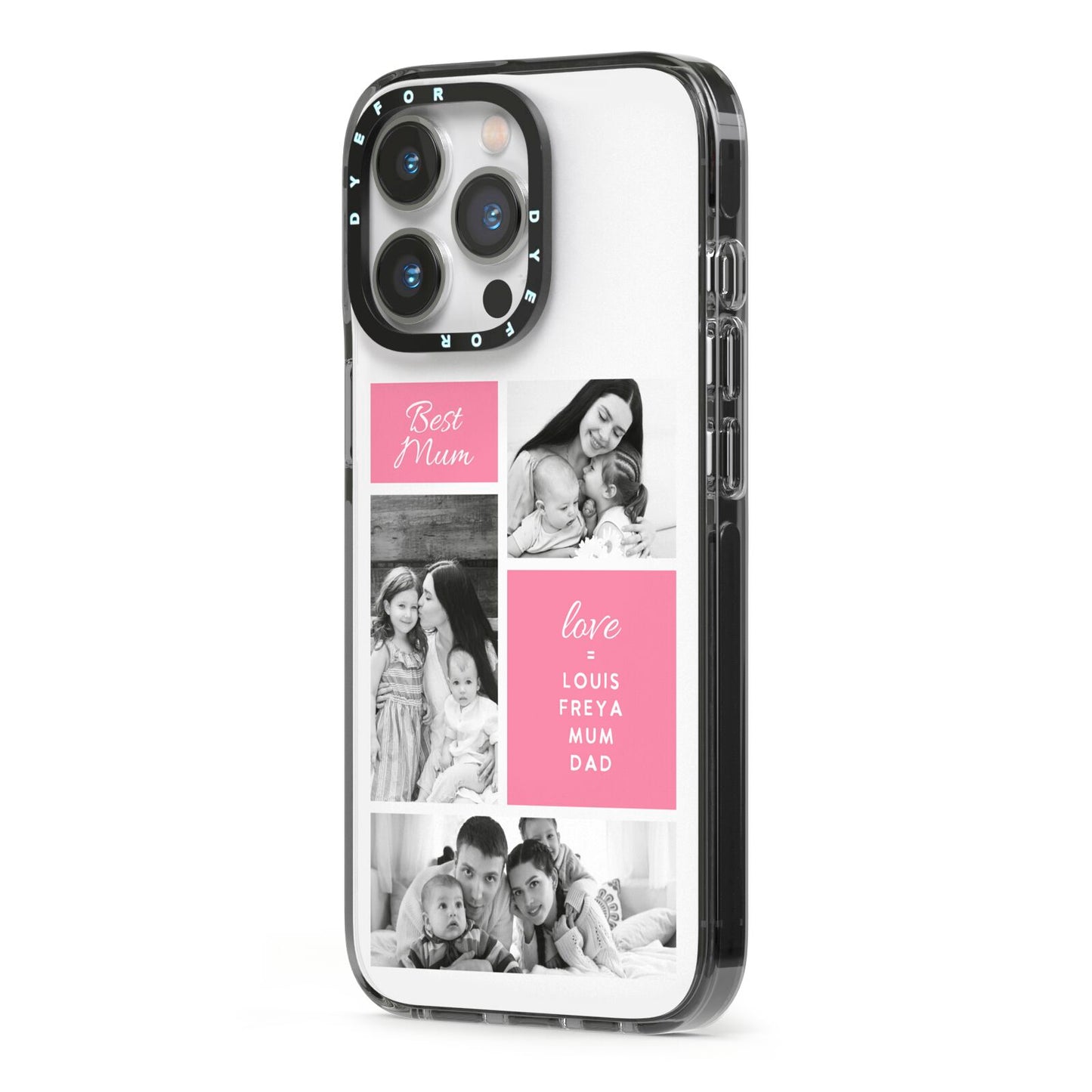 Best Mum Photo Collage Personalised iPhone 13 Pro Black Impact Case Side Angle on Silver phone