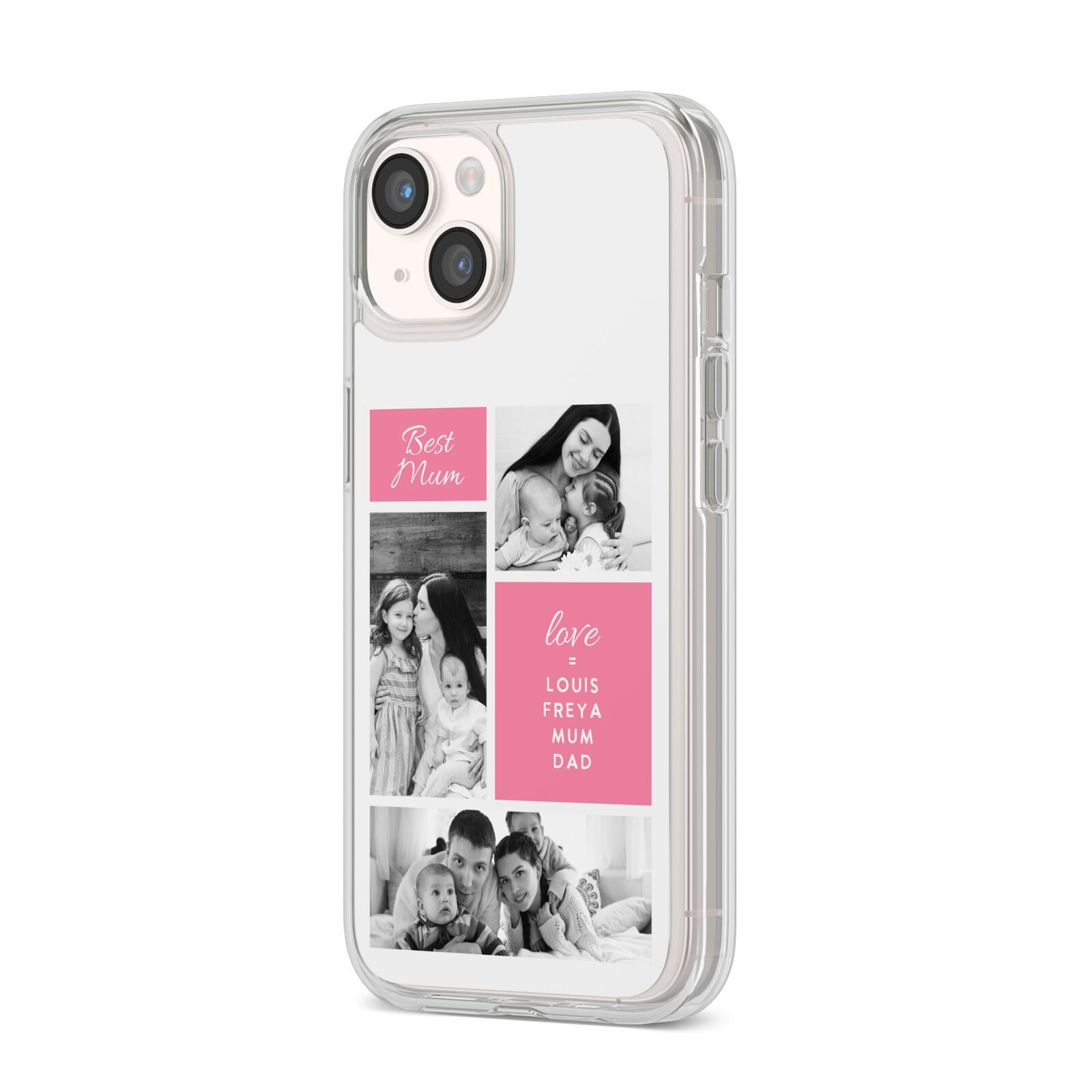 Best Mum Photo Collage Personalised iPhone 14 Clear Tough Case Starlight Angled Image