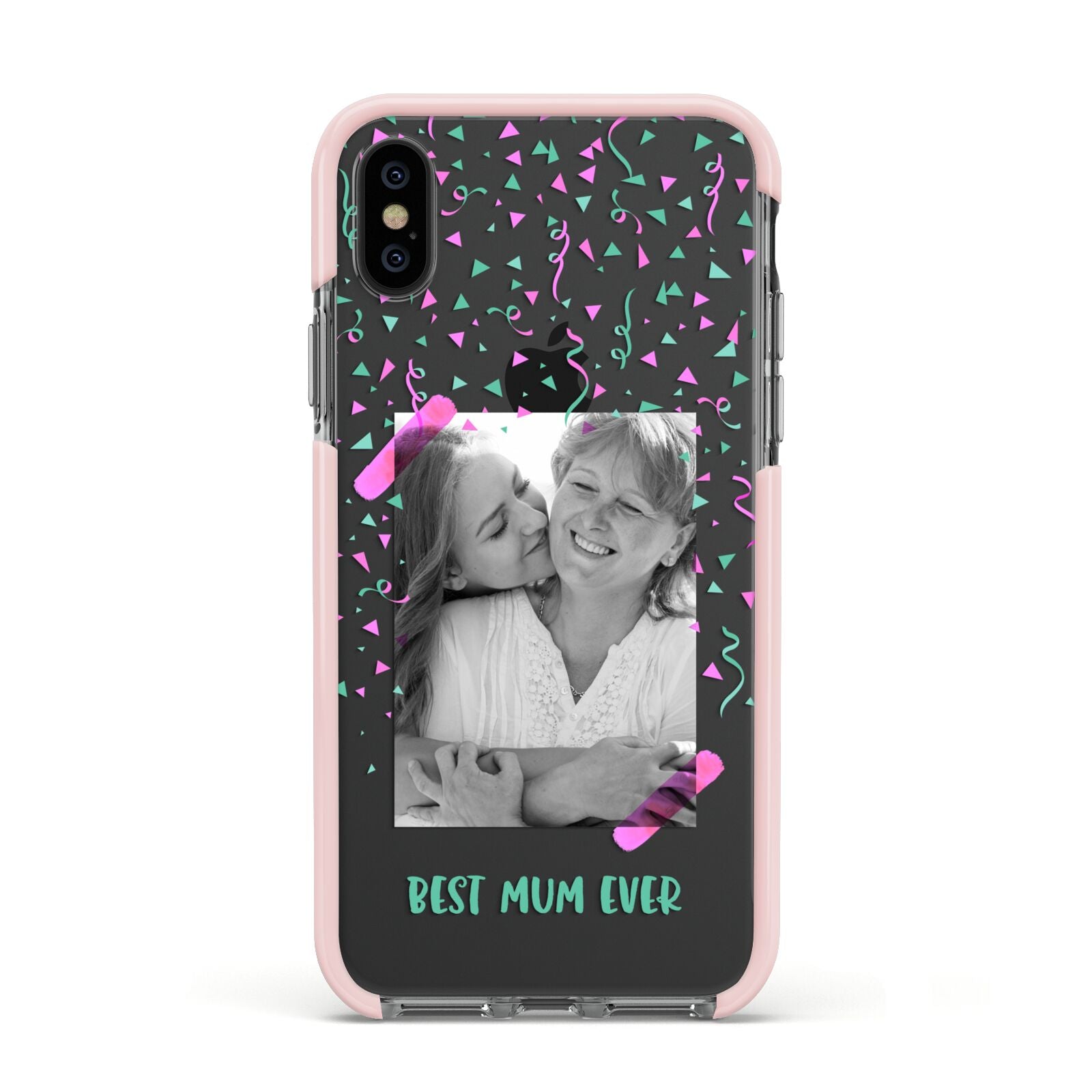 Best Mum Photo Upload Mothers Day Apple iPhone Xs Impact Case Pink Edge on Black Phone