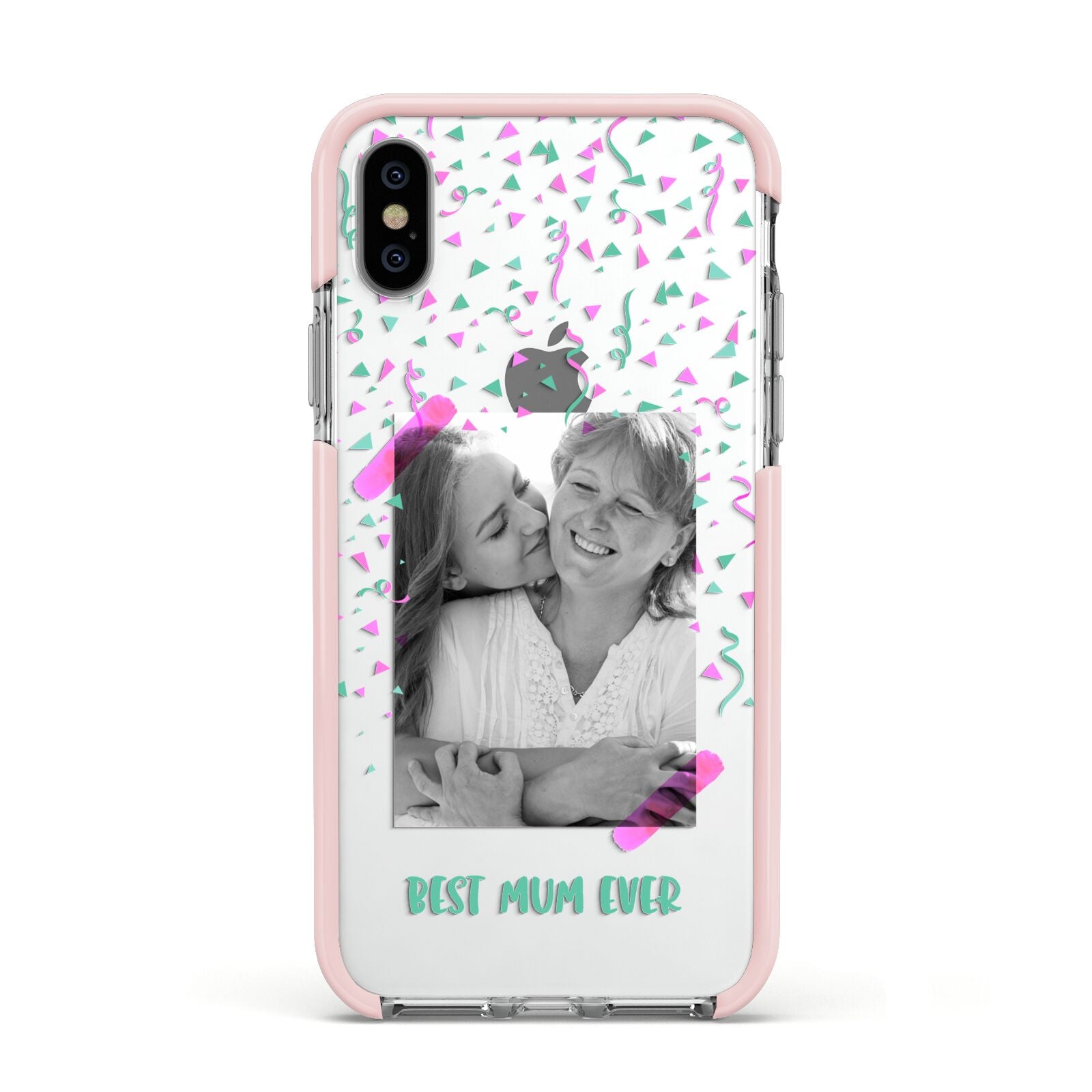 Best Mum Photo Upload Mothers Day Apple iPhone Xs Impact Case Pink Edge on Silver Phone